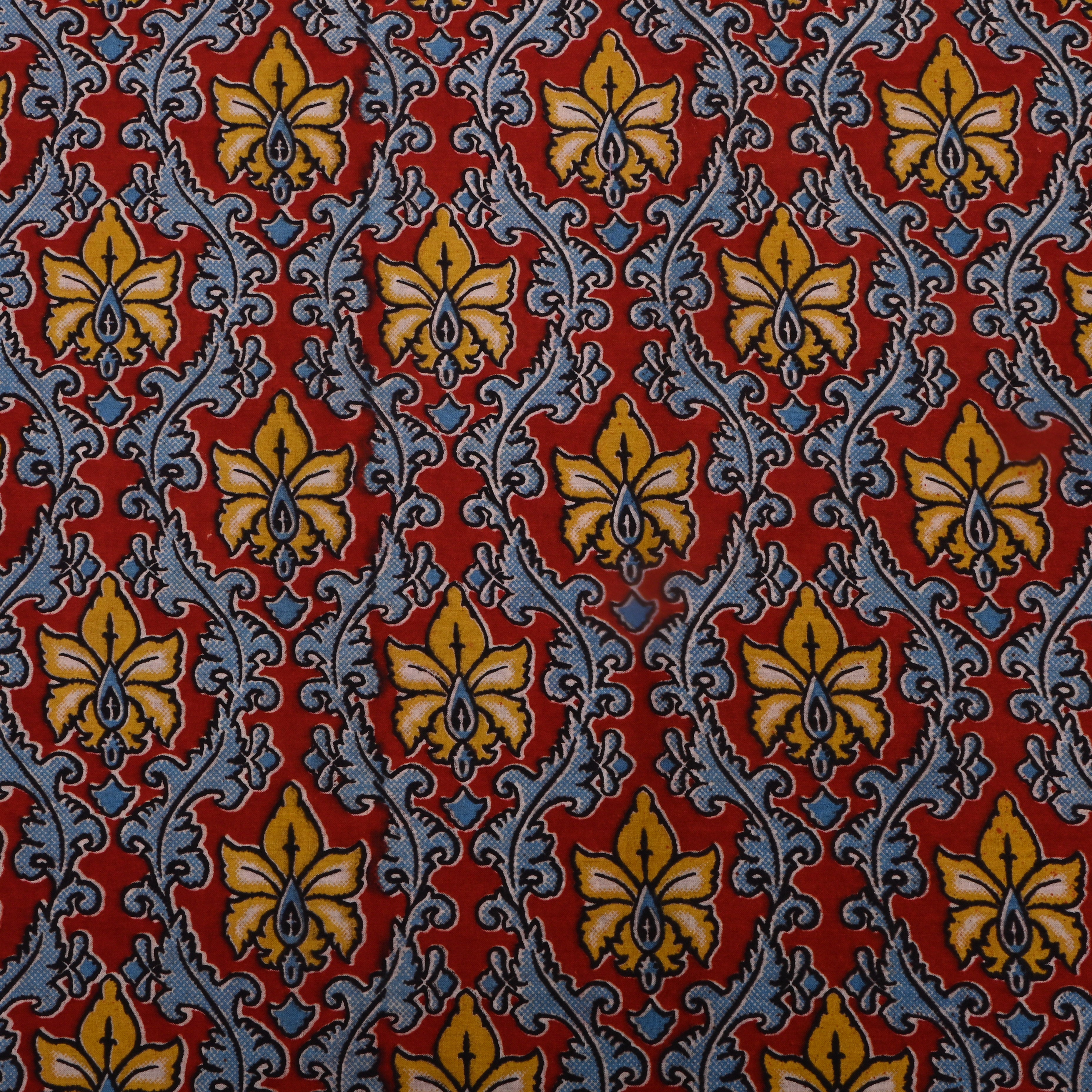 Crimson Red Kalamkari Printed Cotton Fabric