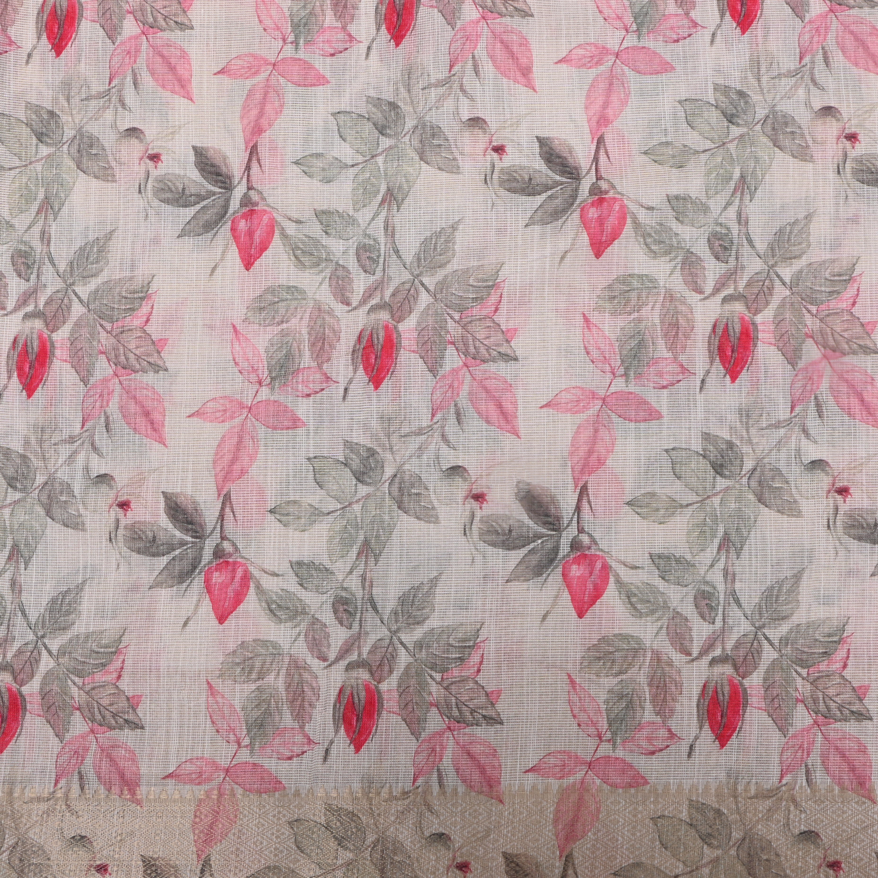 Milk White Floral Printed Tissue Fabric