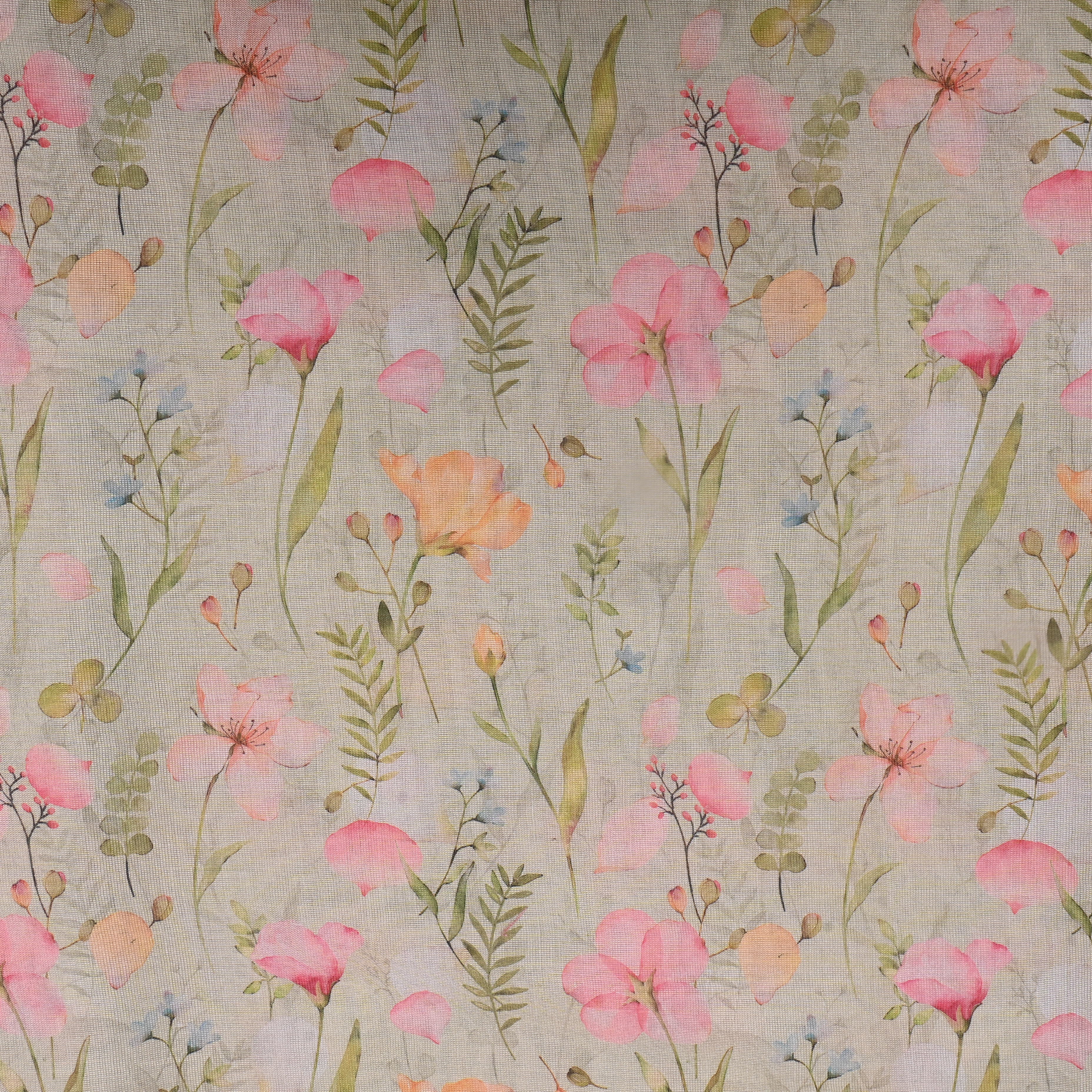 Cream Floral Printed Tissue Fabric