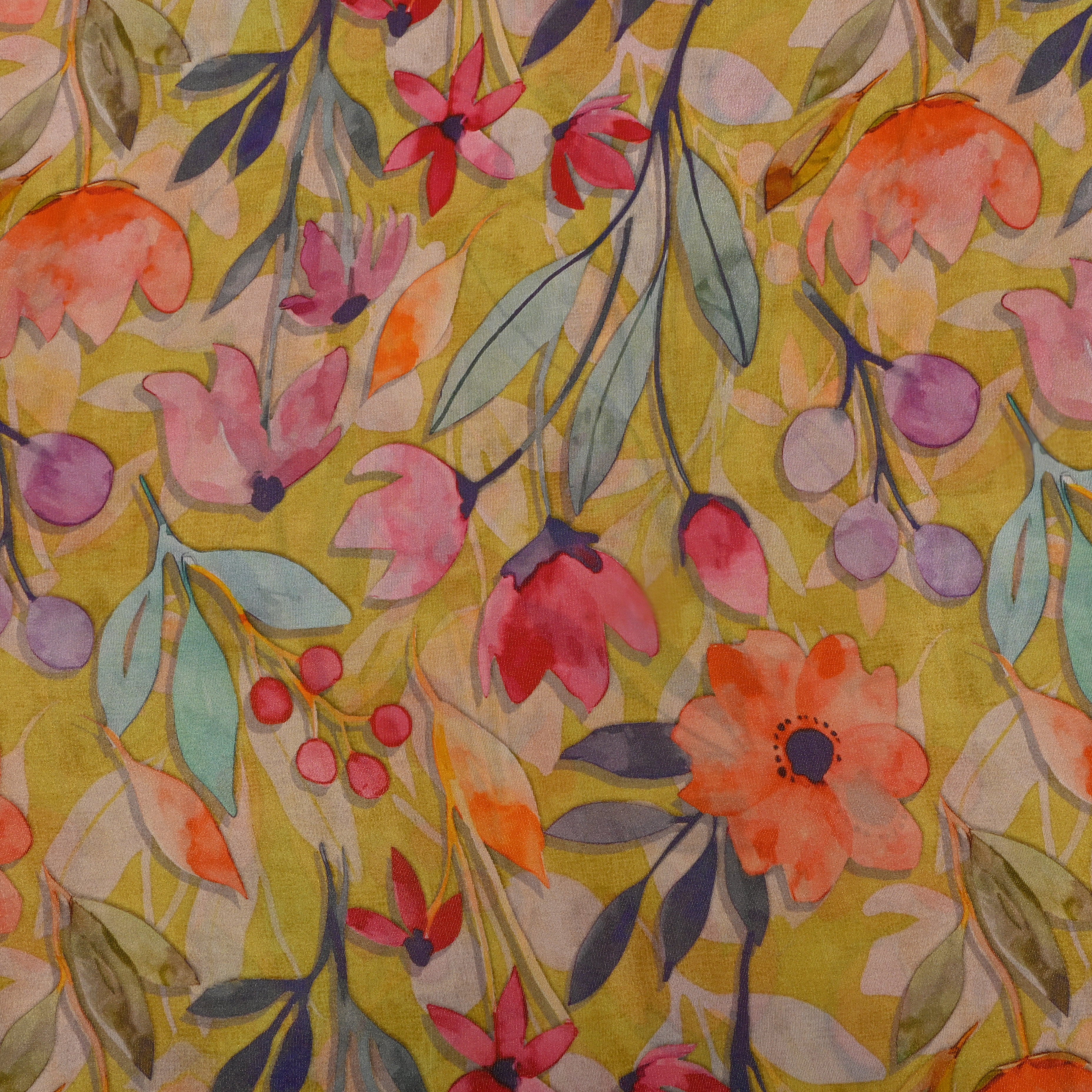 Bright Yellow Floral Printed Tissue Fabric