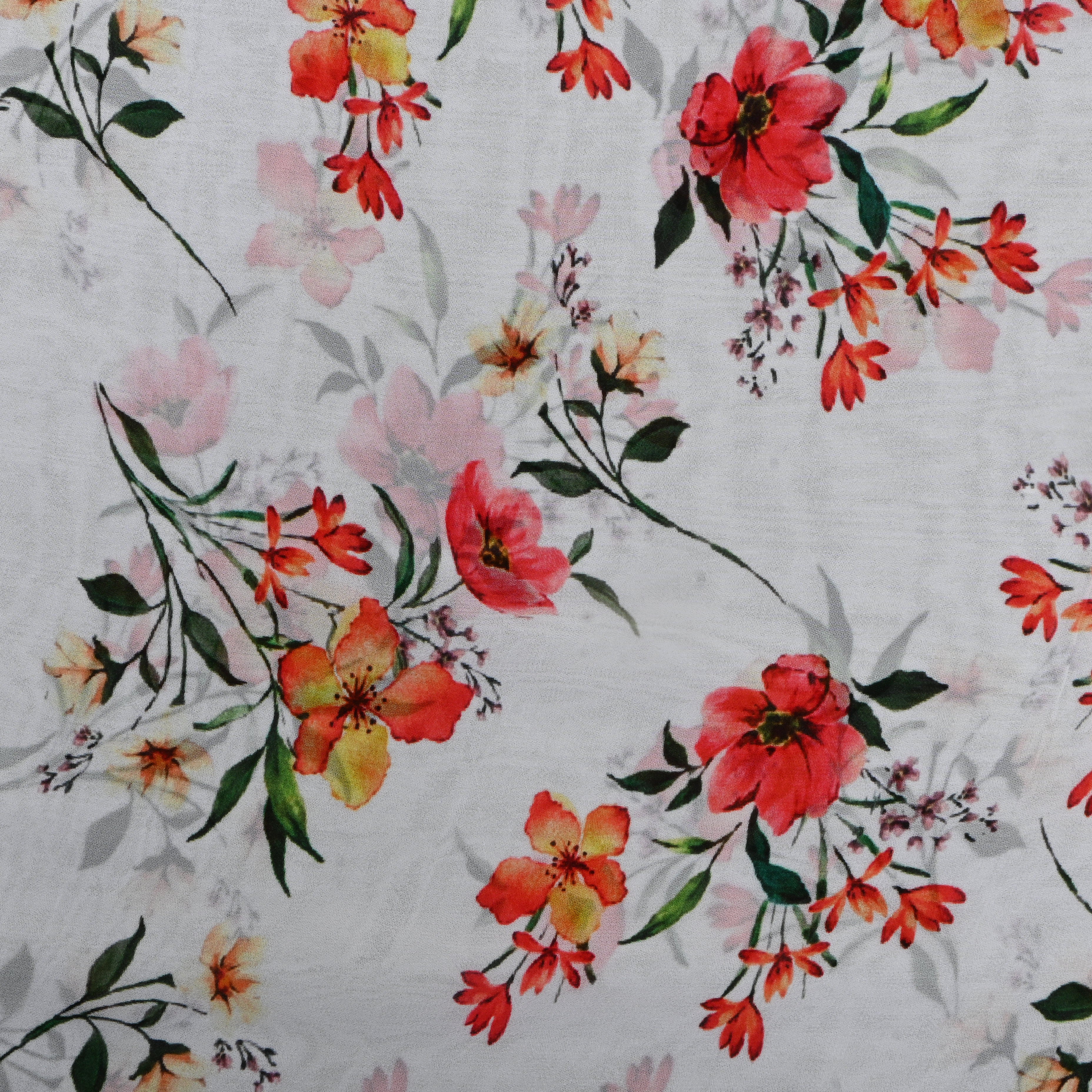 Off White Floral Printed Chiffon Fabric