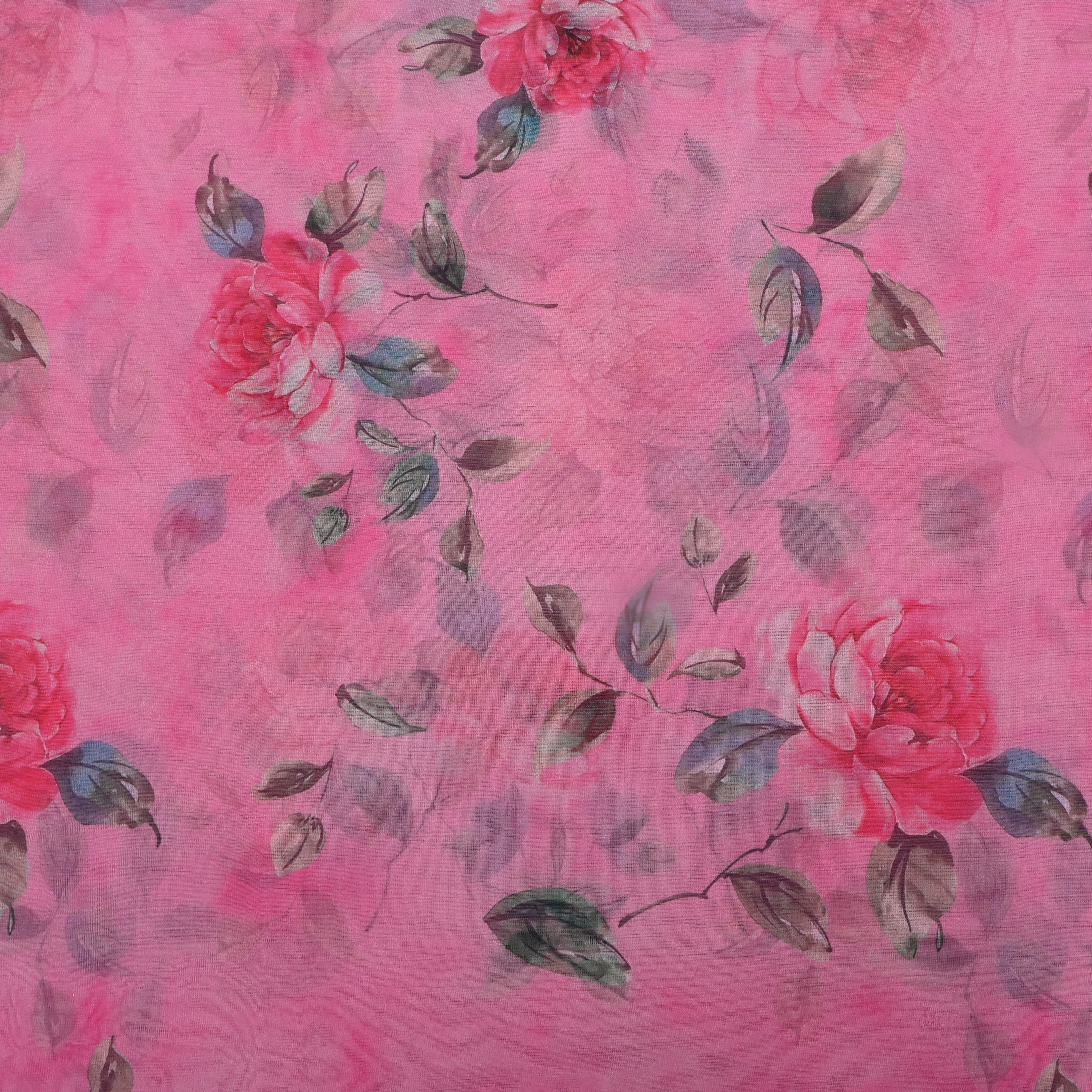 Pastel Pink Floral Printed Organza Fabric