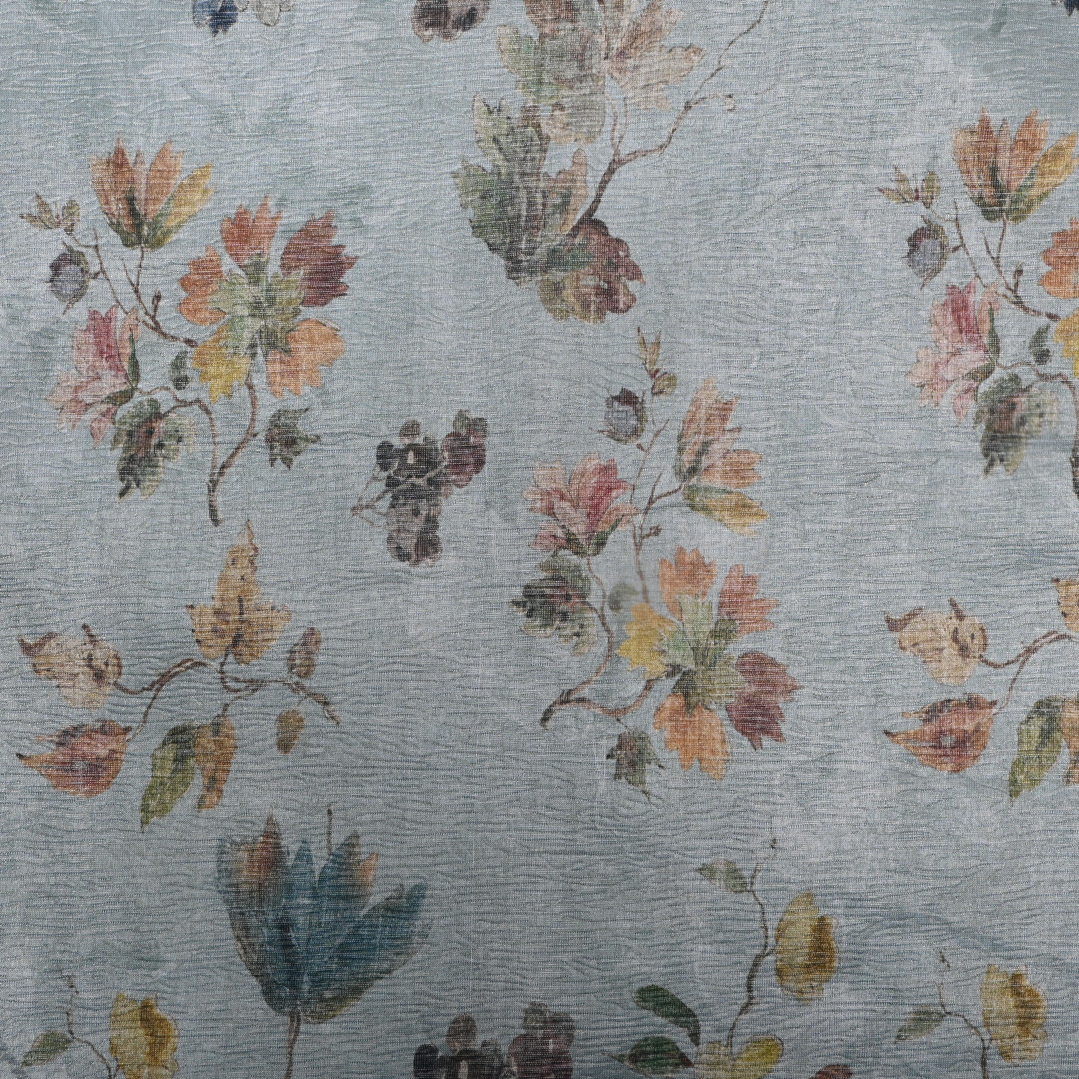 Gray Floral Printed Tissue Fabric
