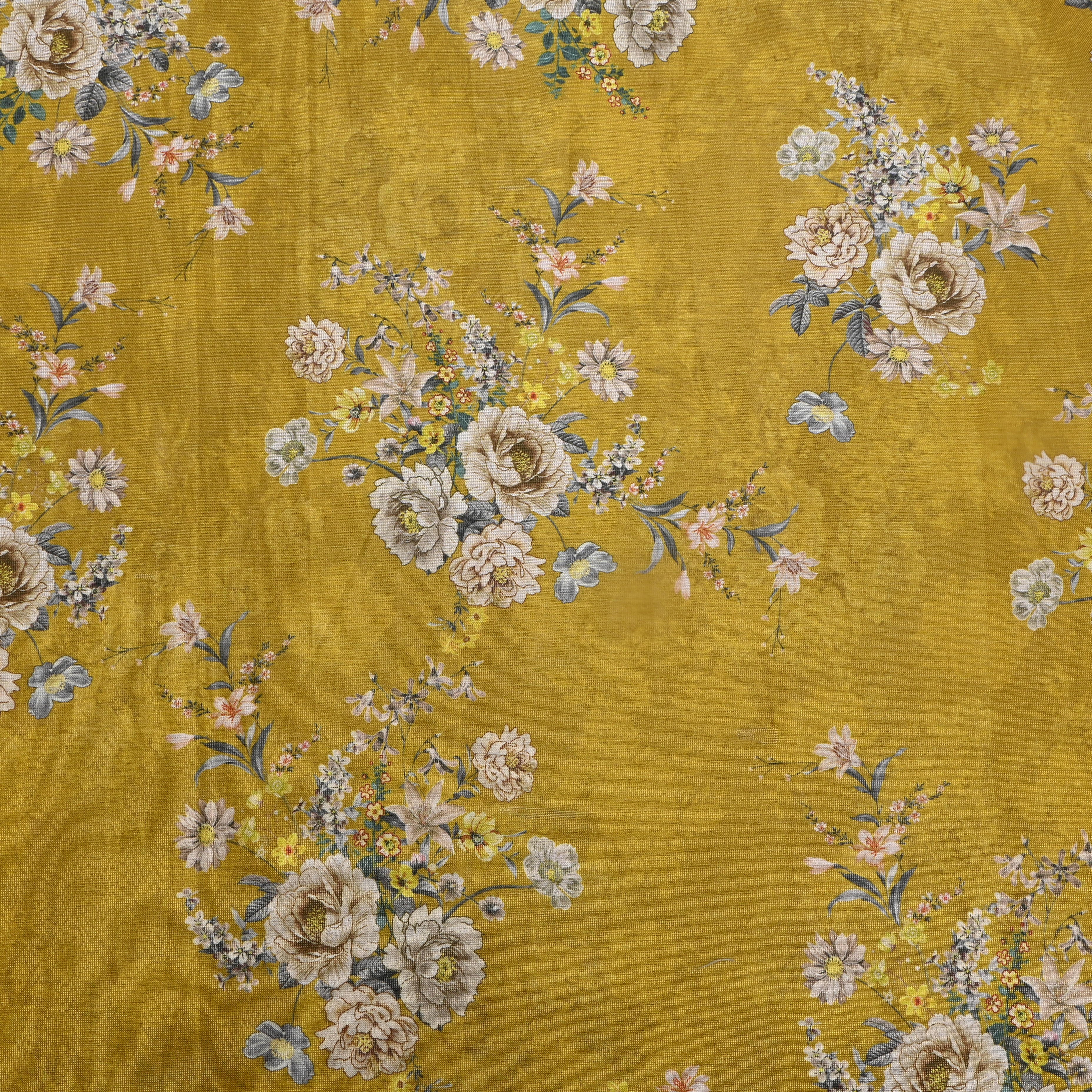 Sunflower Yellow Floral Printed Tissue Fabric