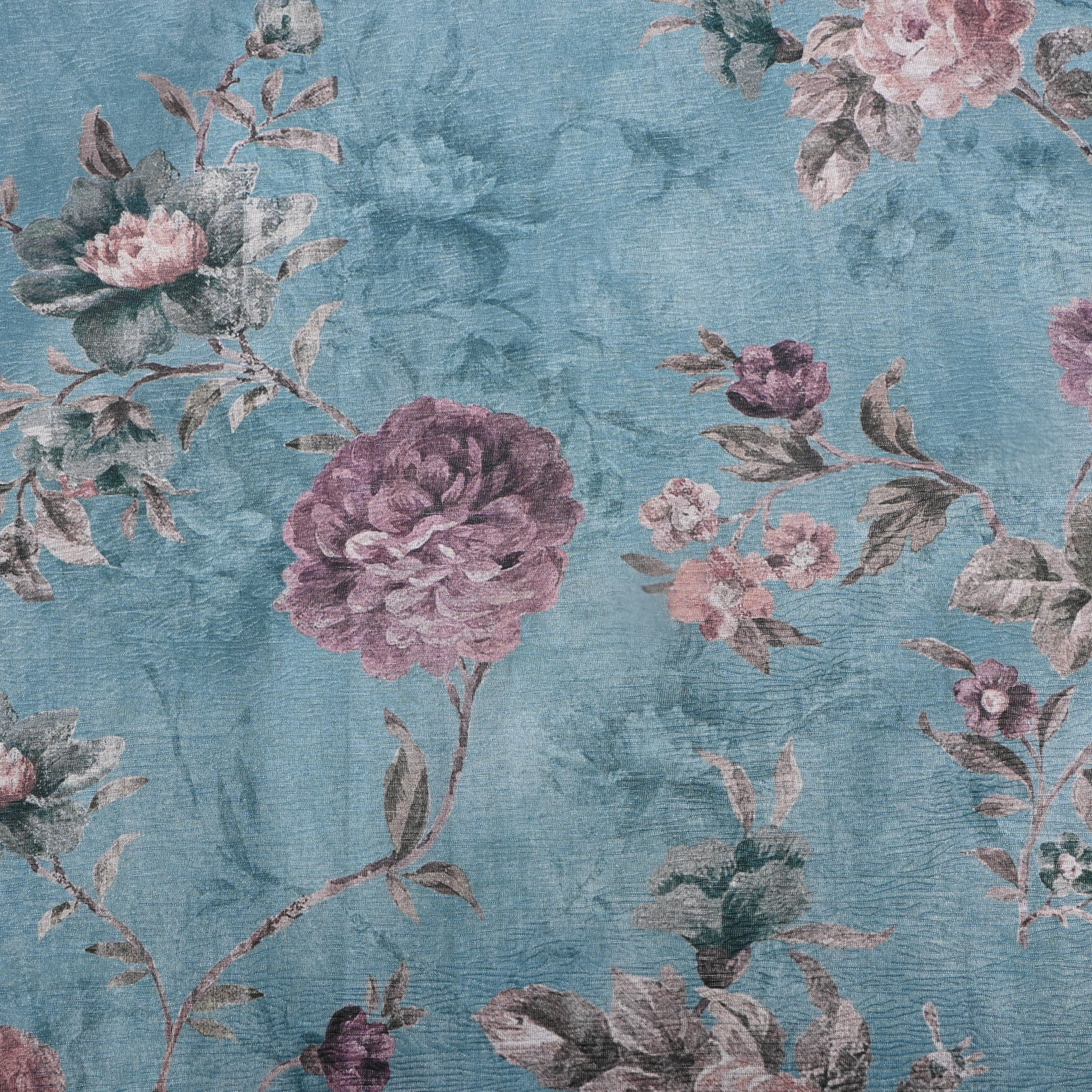 Slate Gray Floral Printed Tissue Fabric