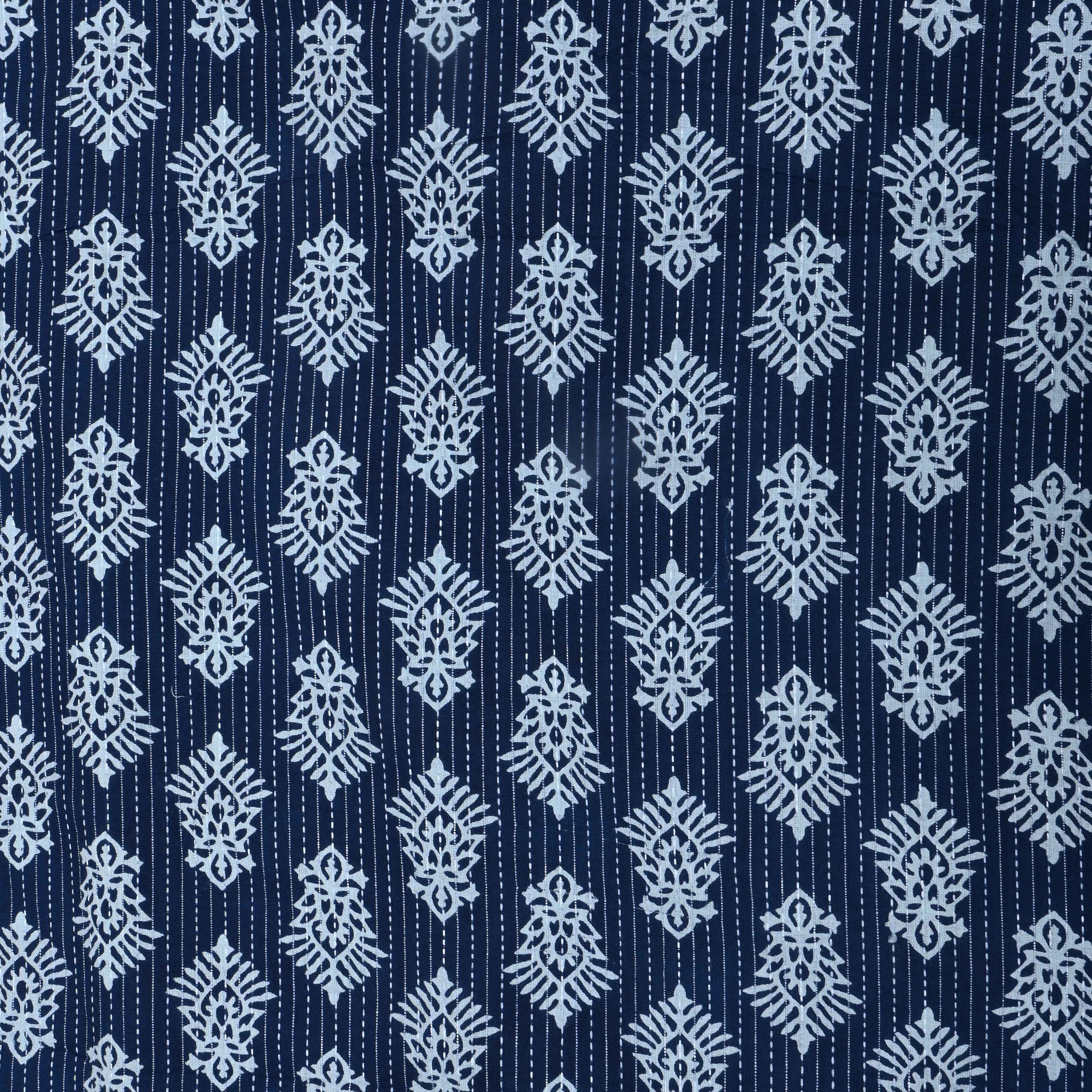 Navy Blue Floral Printed Cotton Fabric