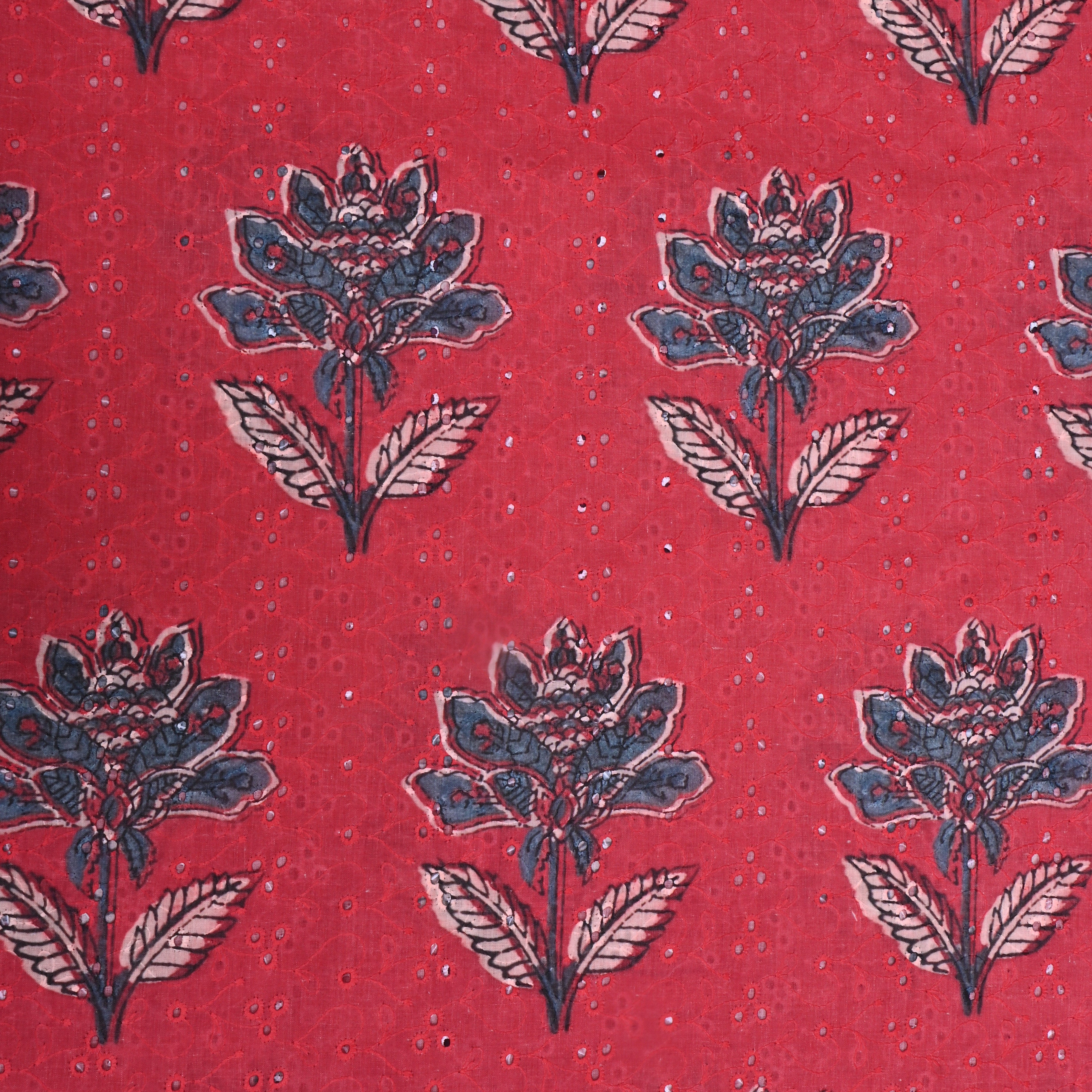Red Floral Printed Cotton Fabric