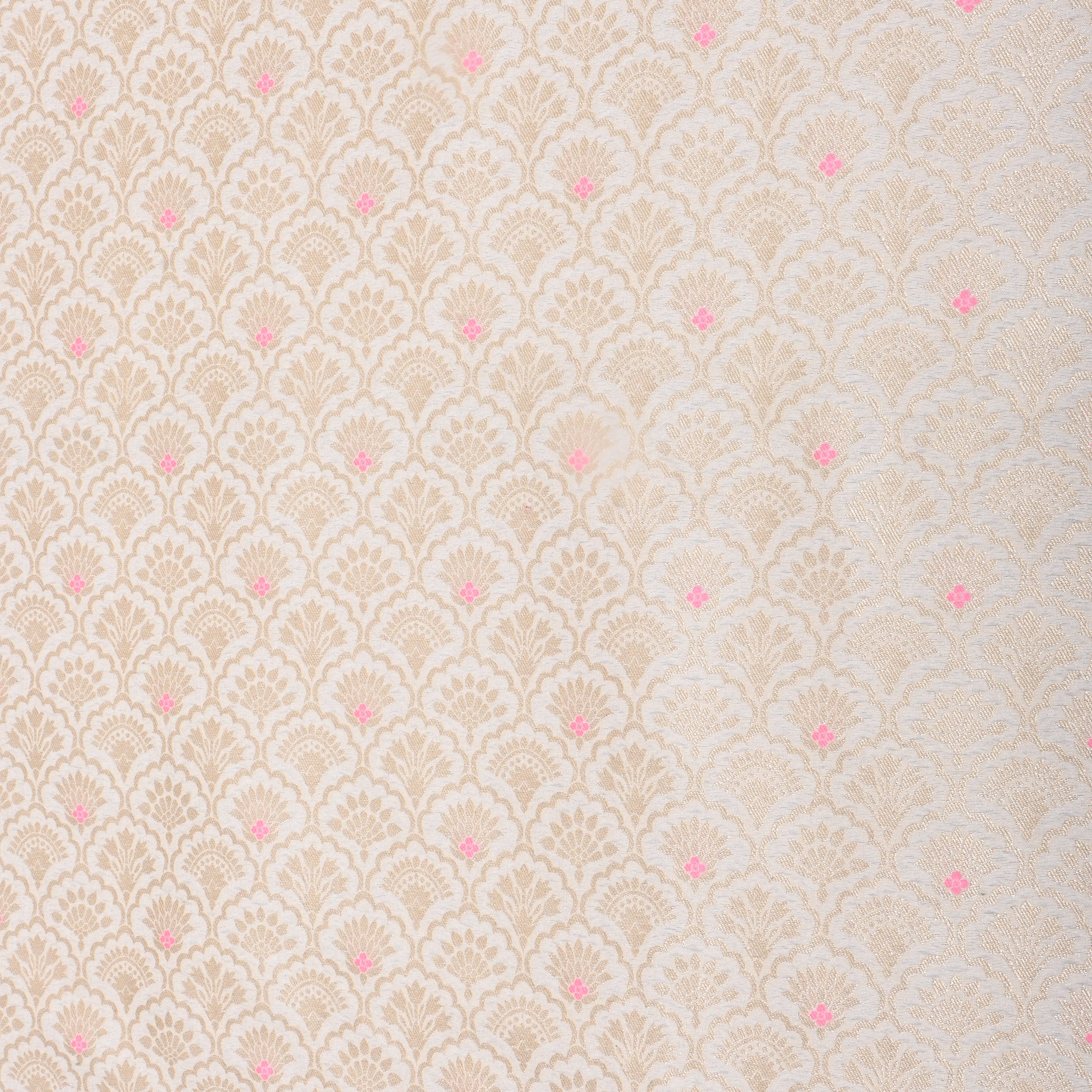 Off-White Jamawar Weave Floral Silk Fabric