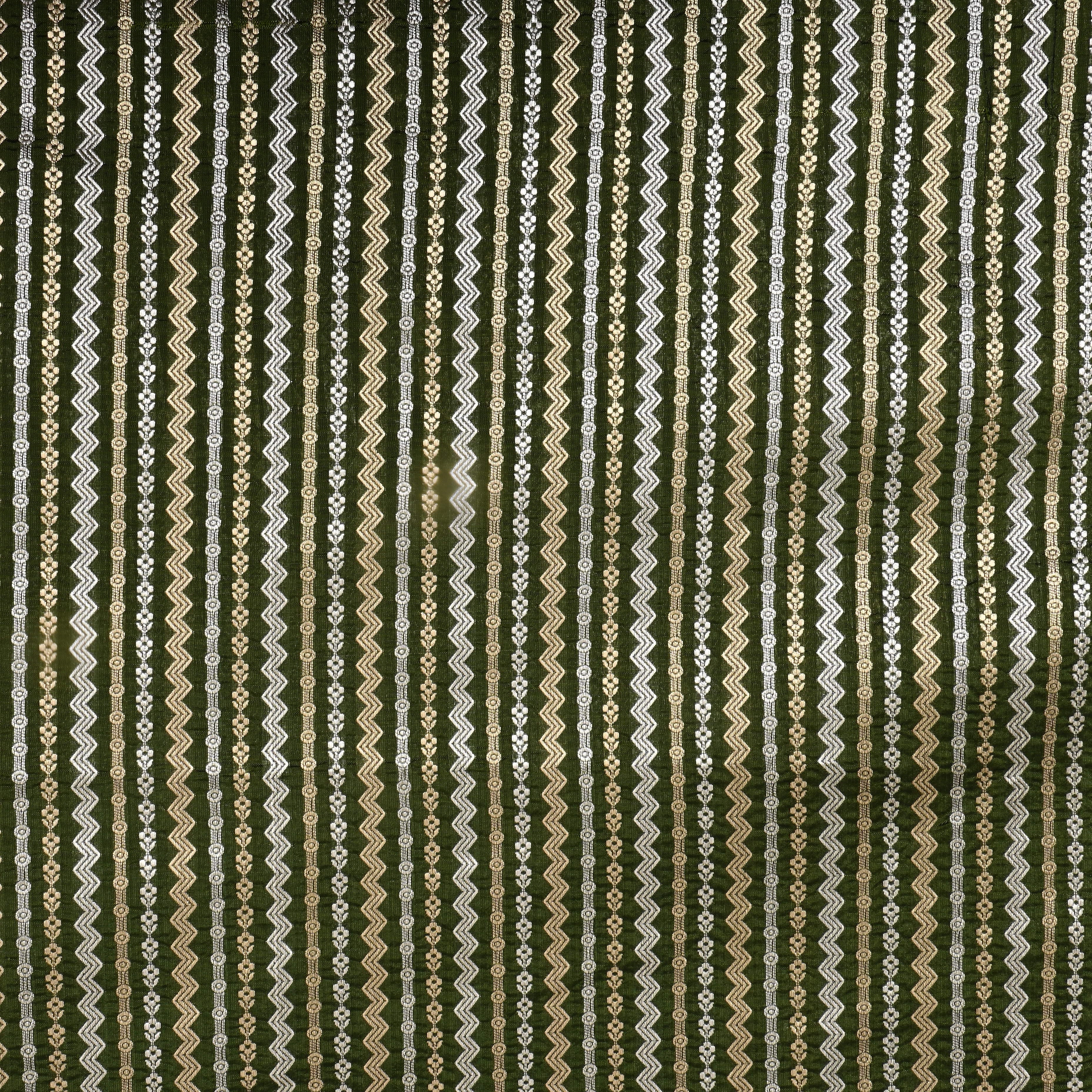 Fern Green Dual Zari Woven Jamawar Silk Fabric