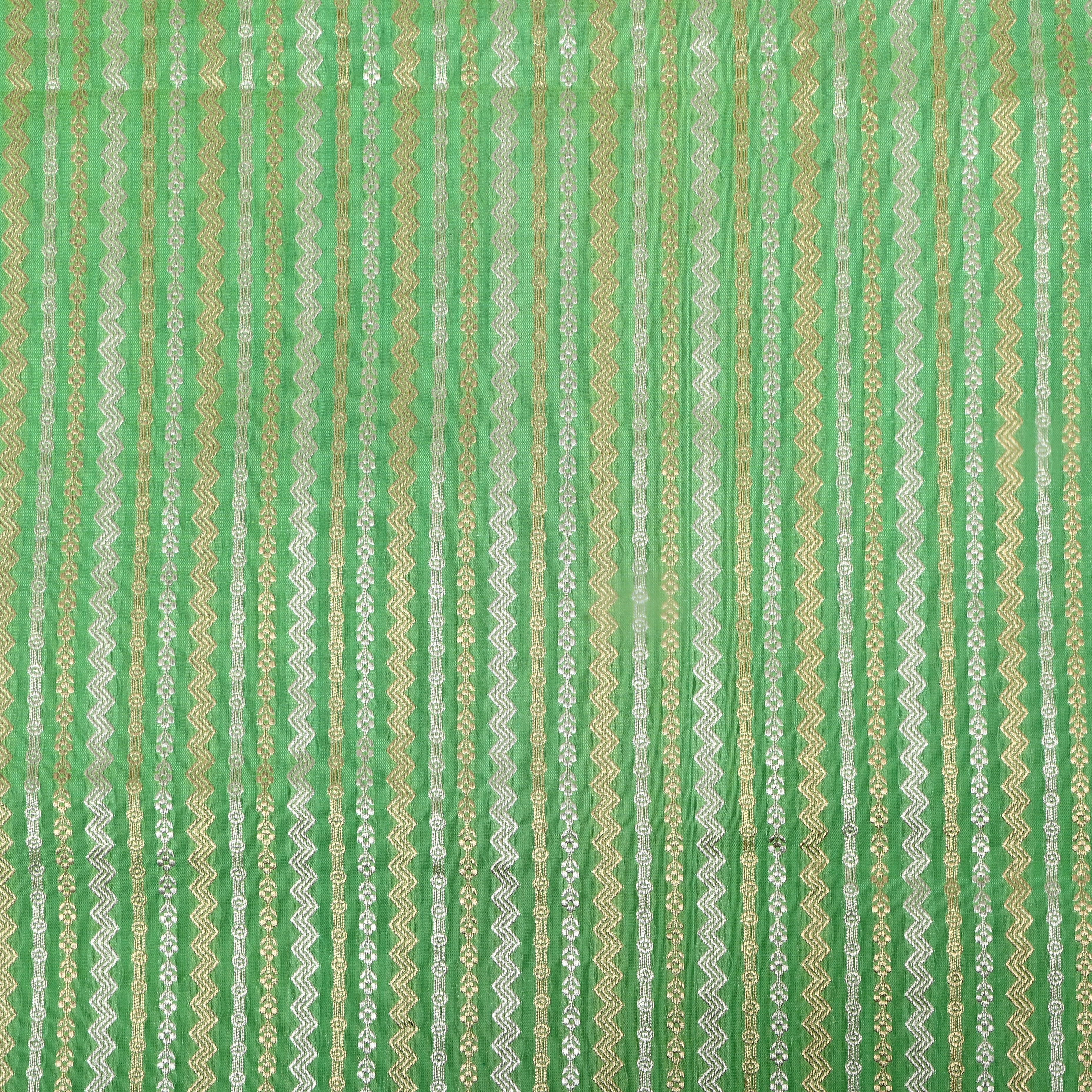Lime Green Dual Zari Woven Jamawar Silk Fabric