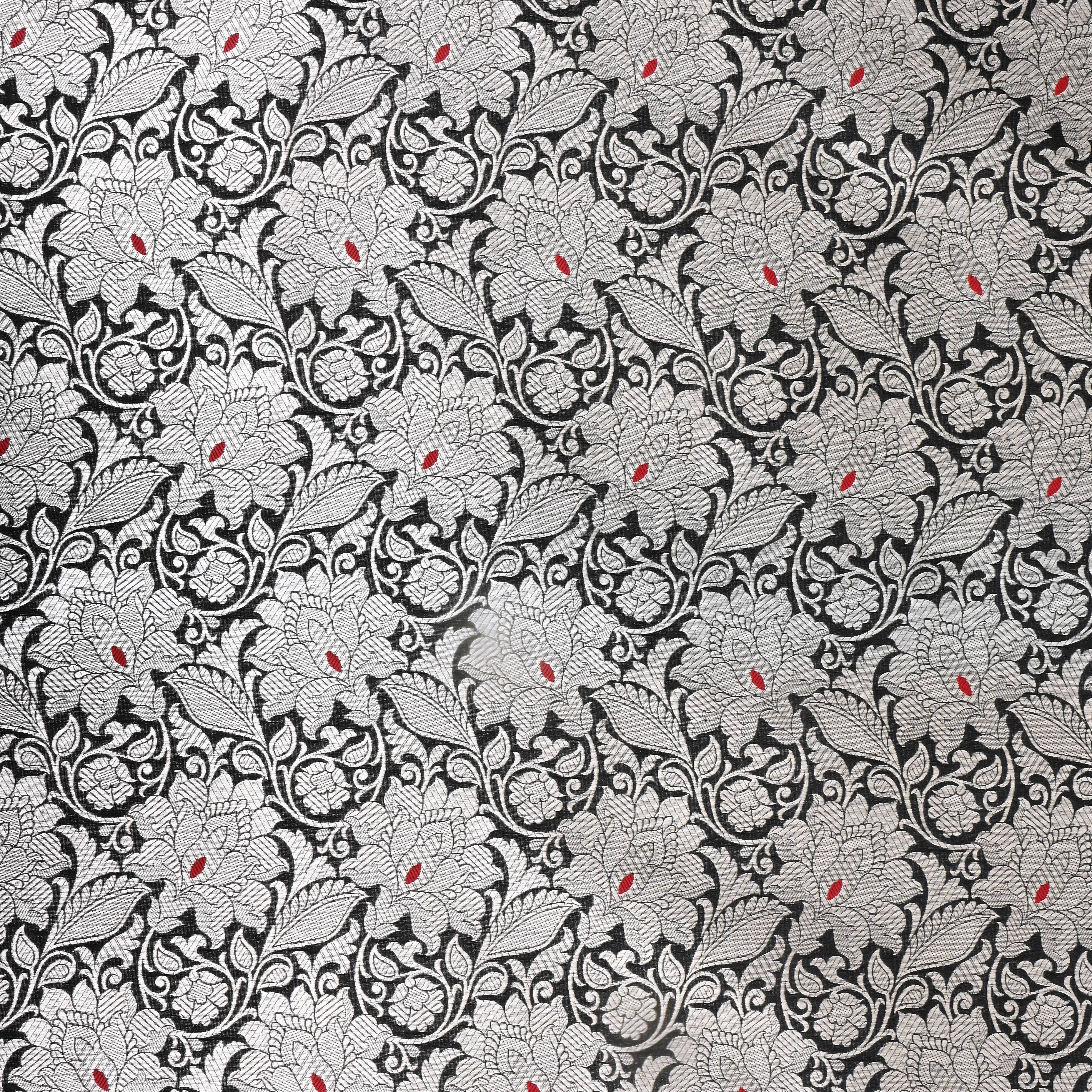 Slate Black Zari Weave Jamawar Silk Fabric