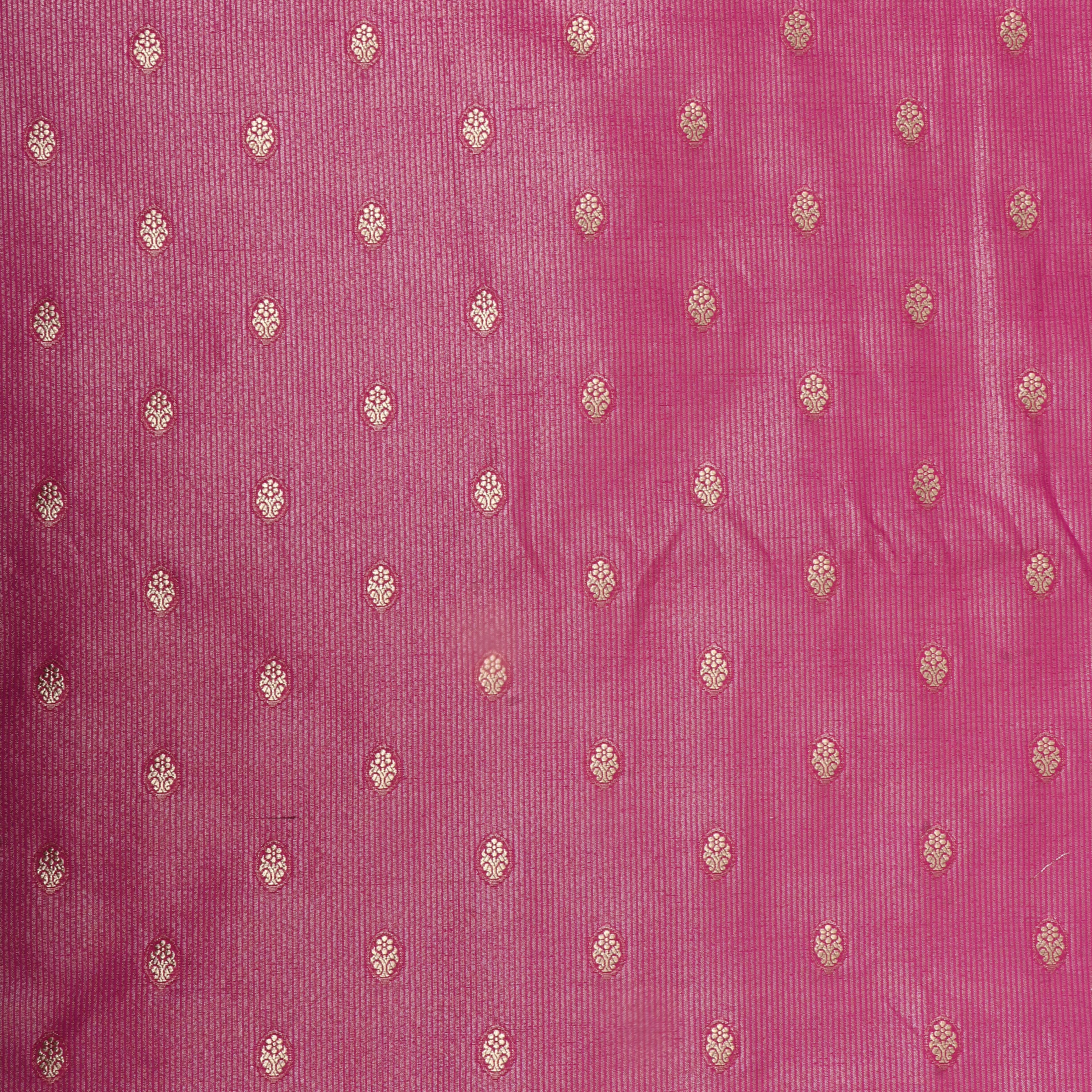 Taffy Pink Floral Jamawar Silk Fabric