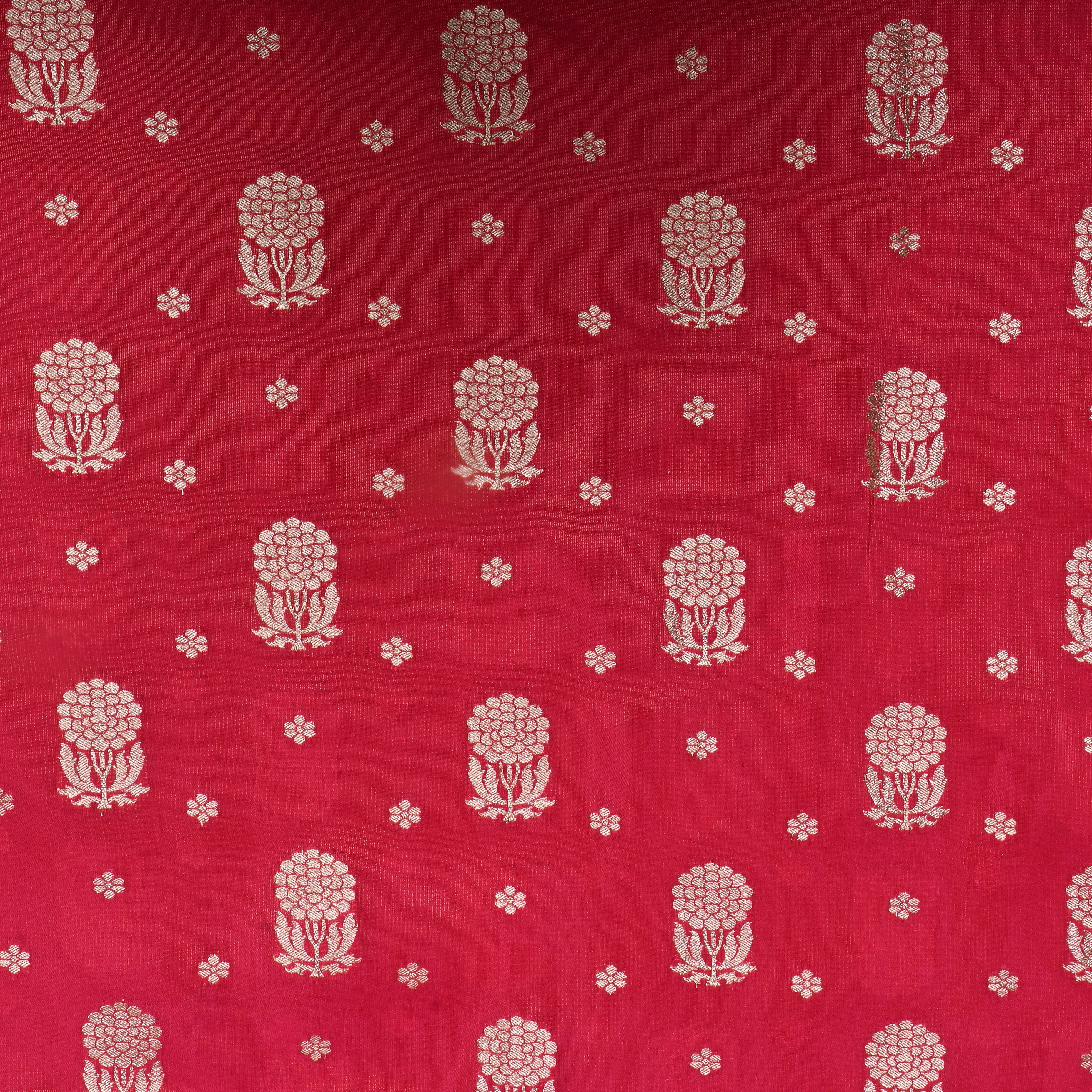 Reddish Pink Floral Jamawar Tissue Fabric