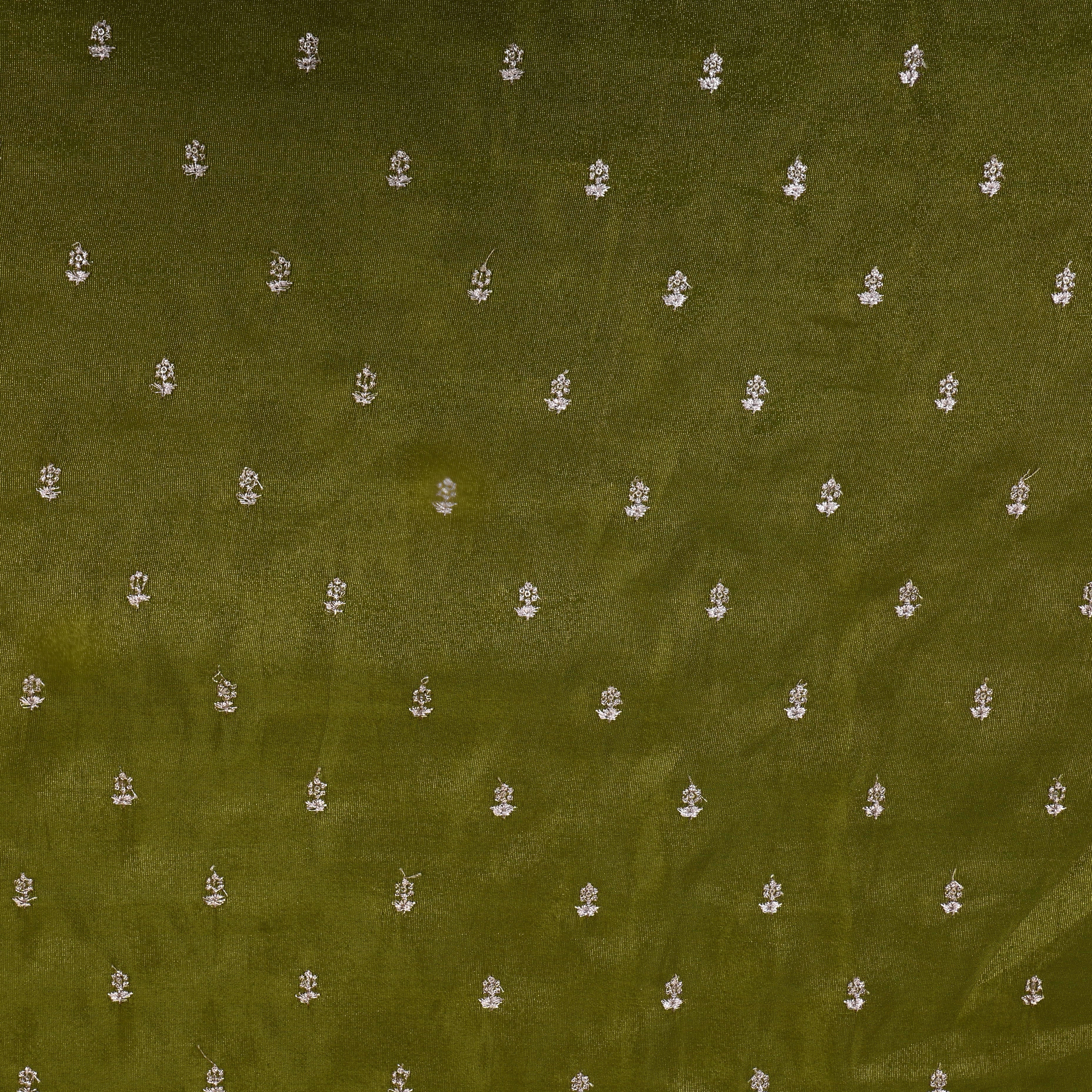Dark Moss Green Floral Embroidered Tissue Fabric
