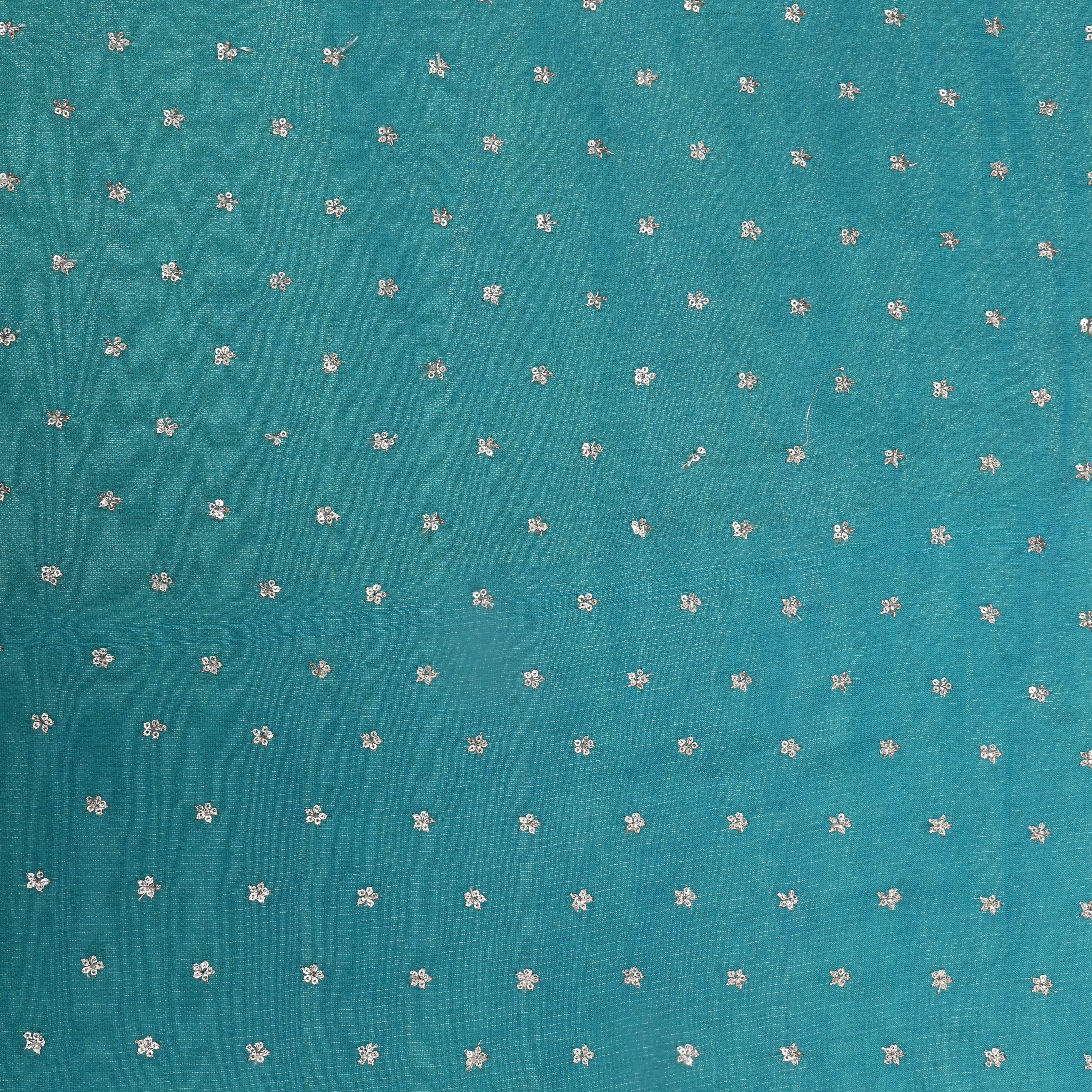 Turquoise Blue Floral Embroidered Tissue Fabric
