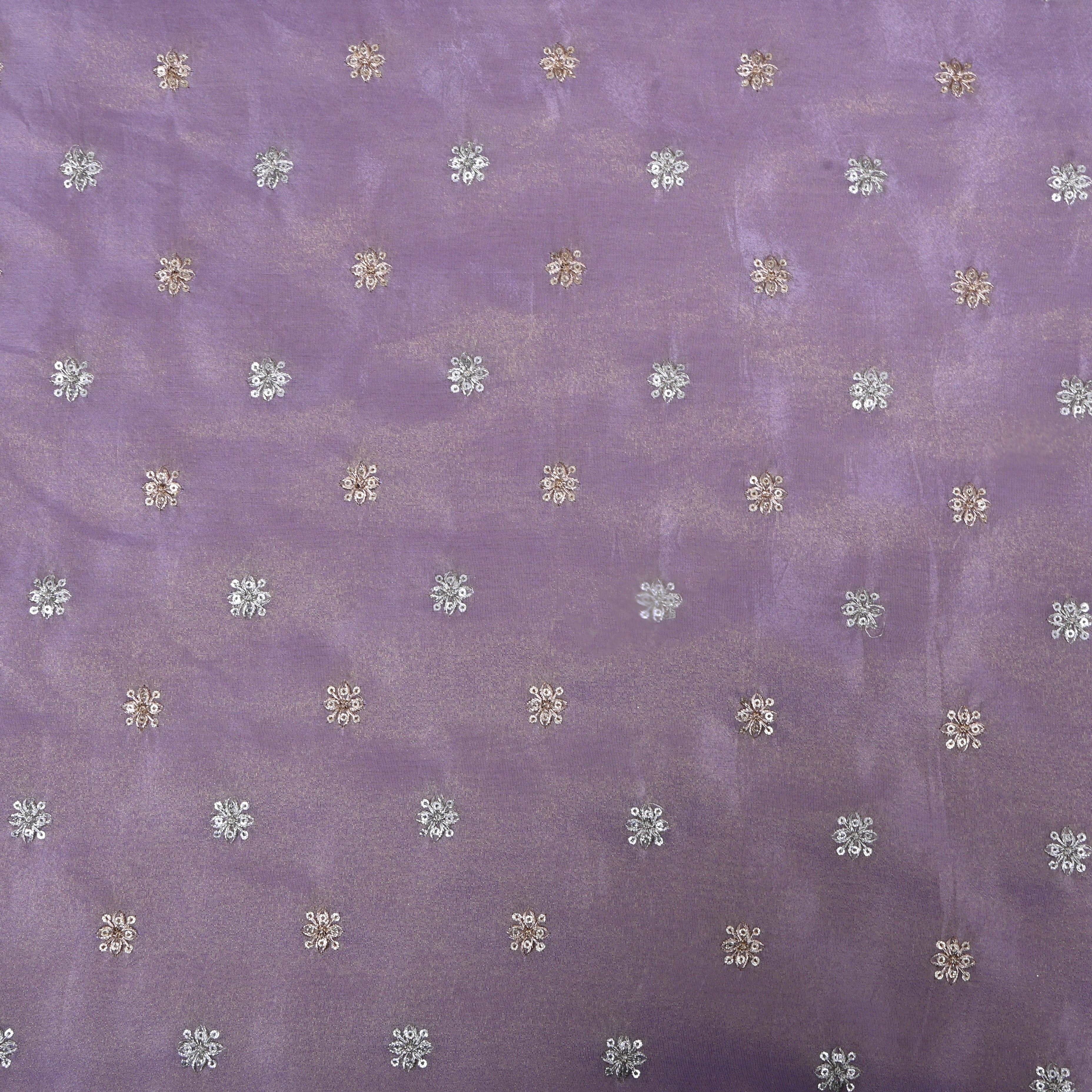 Mauve Purple Zari Embroidered Tissue Fabric