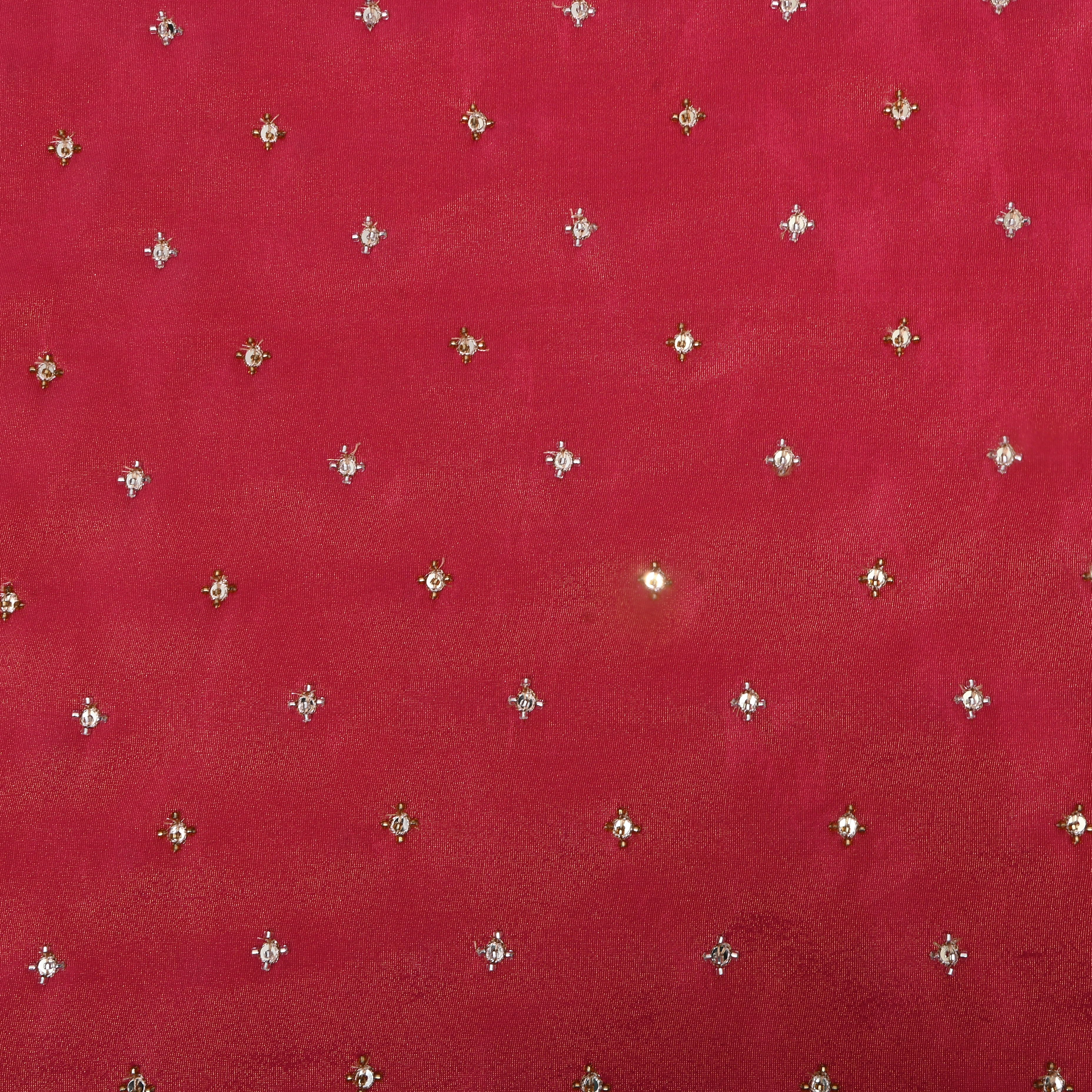 Deep Berry Pink Beadwork Tissue Fabric