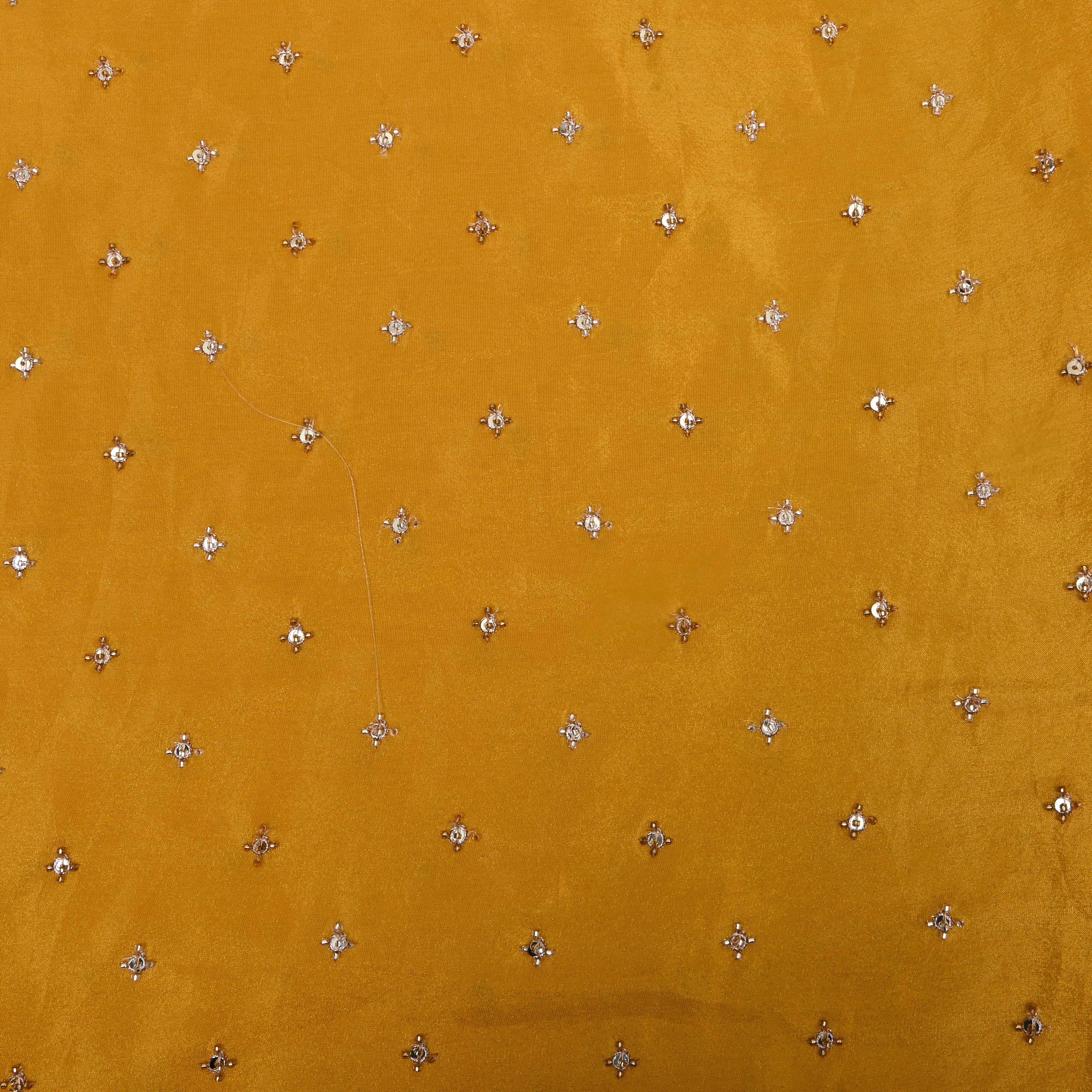 Golden Yellow Bead Work Tissue Fabric