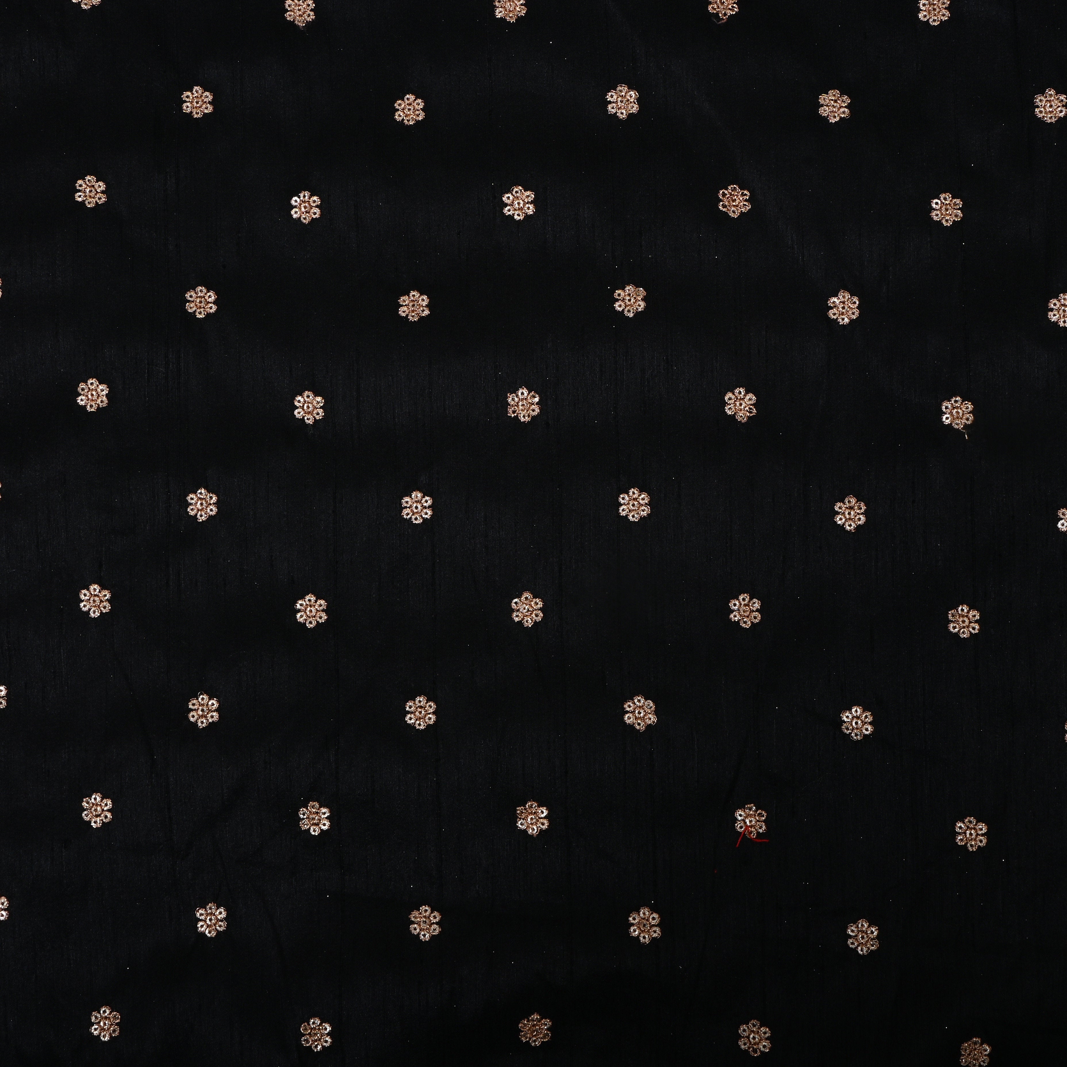 Black Zari Embroidered Dupion Silk Fabric