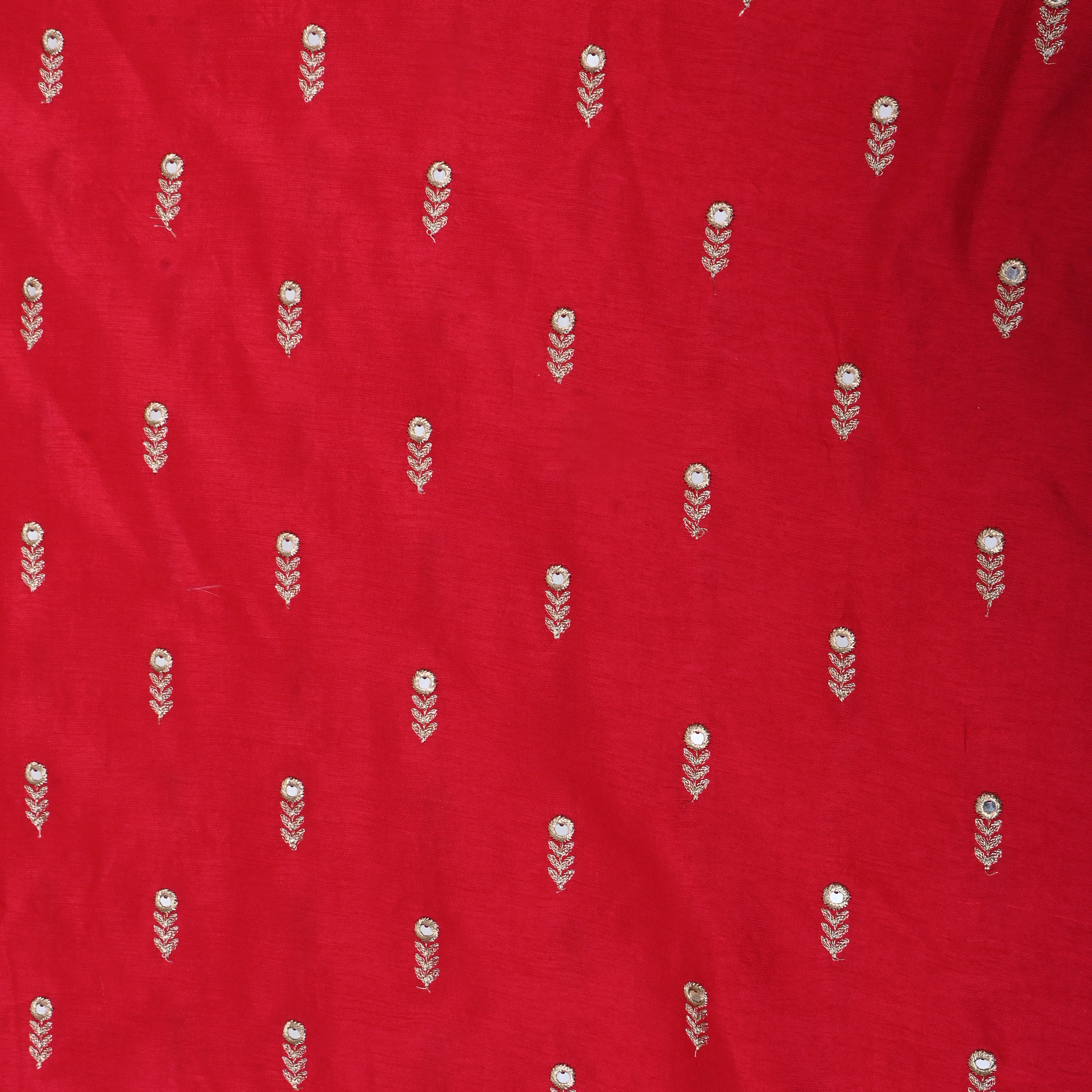 Bright Red Floral Embroidered Silk Fabric