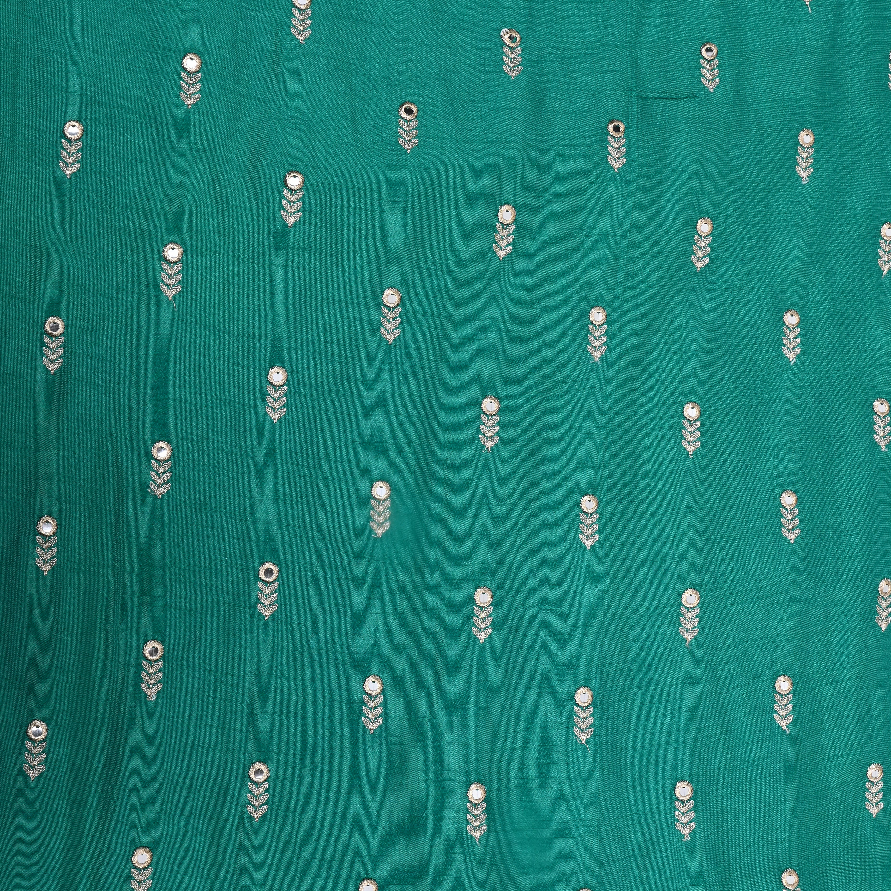 Teal Green Floral Embroidered Silk Fabric
