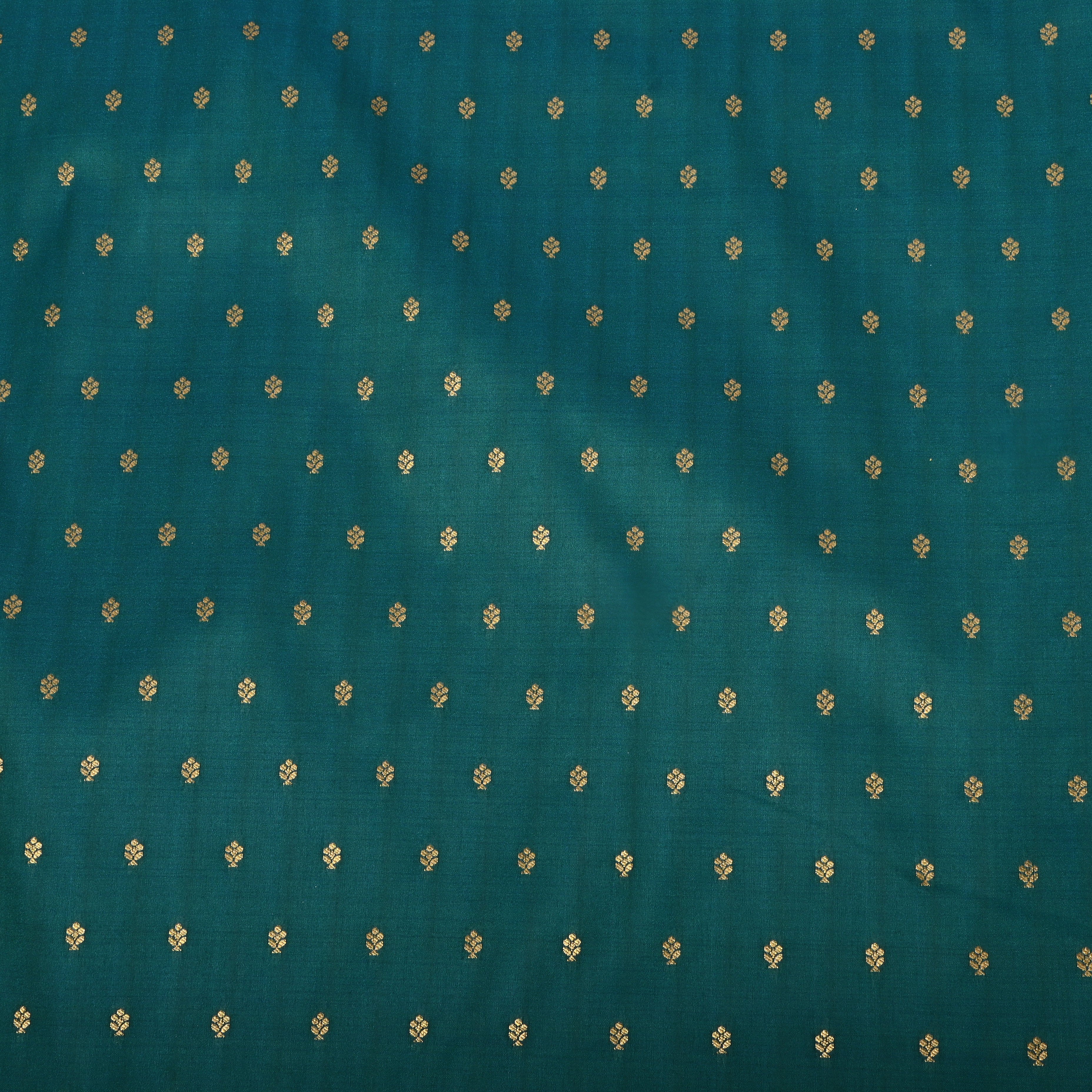 Teal Green Floral Jamawar Silk Fabric