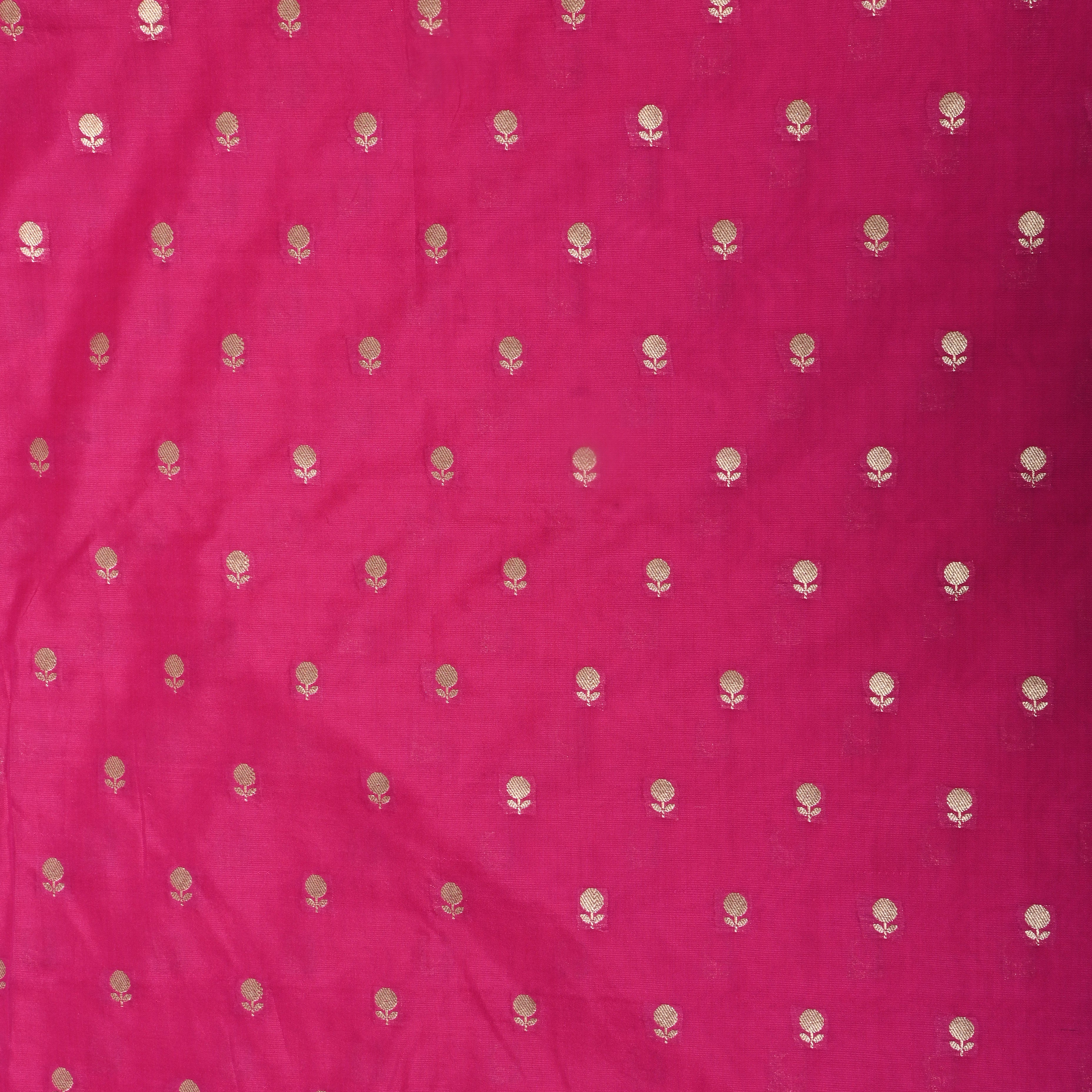 Deep Pink Zari Buttis On Jamawar Silk Fabric