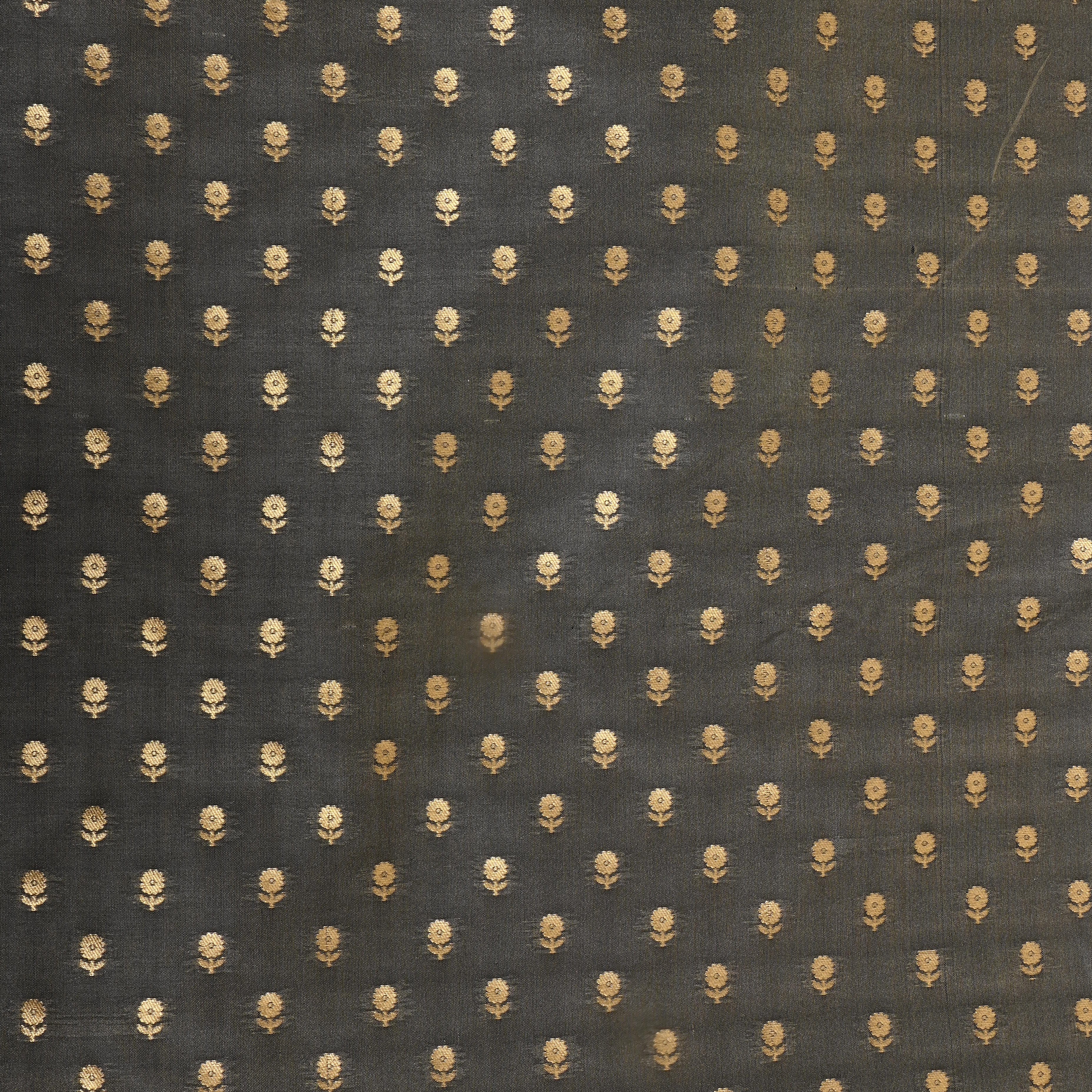 Charcoal Grey Floral Jamawar Silk Fabric