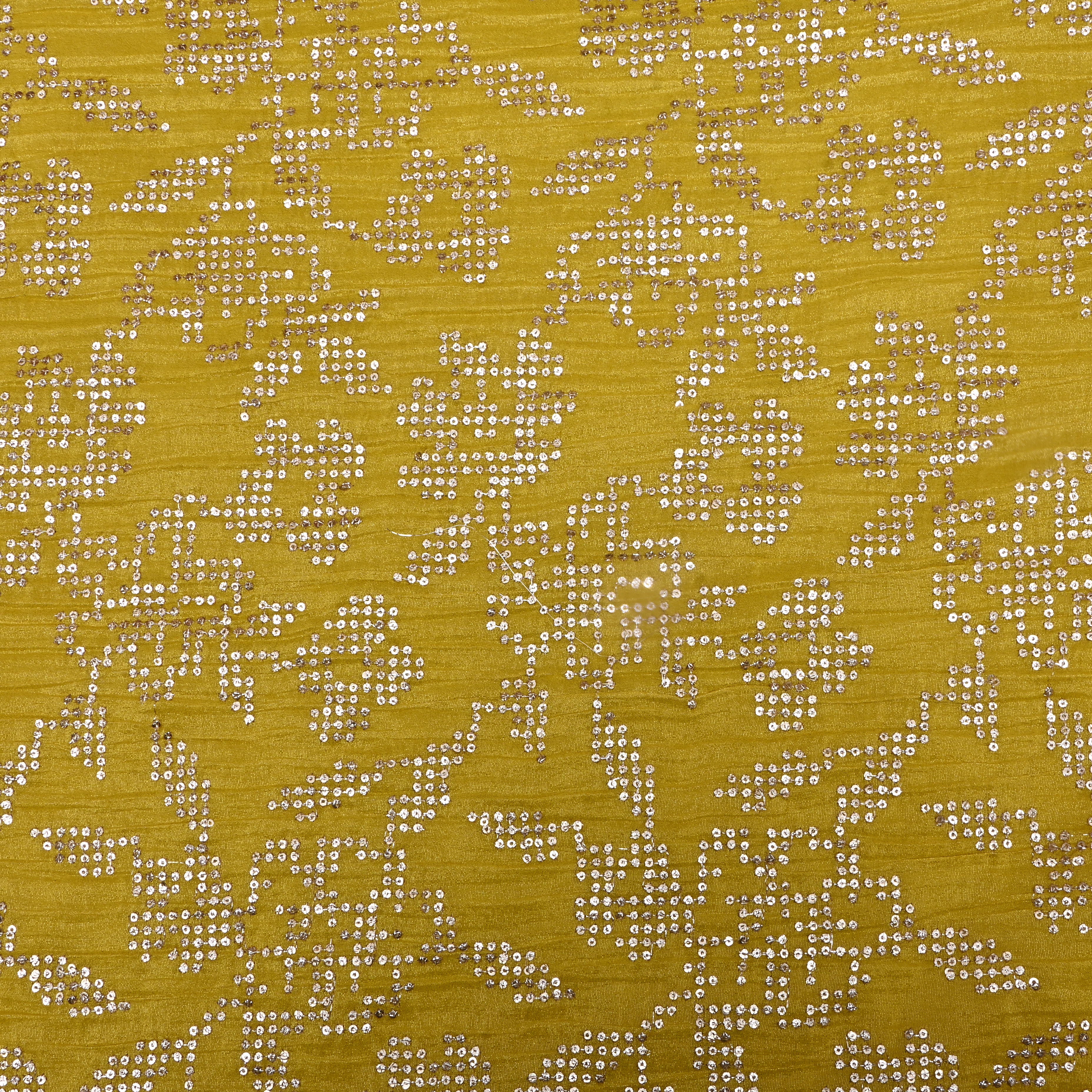 Yellow Sequin Embroidered Tissue Fabric