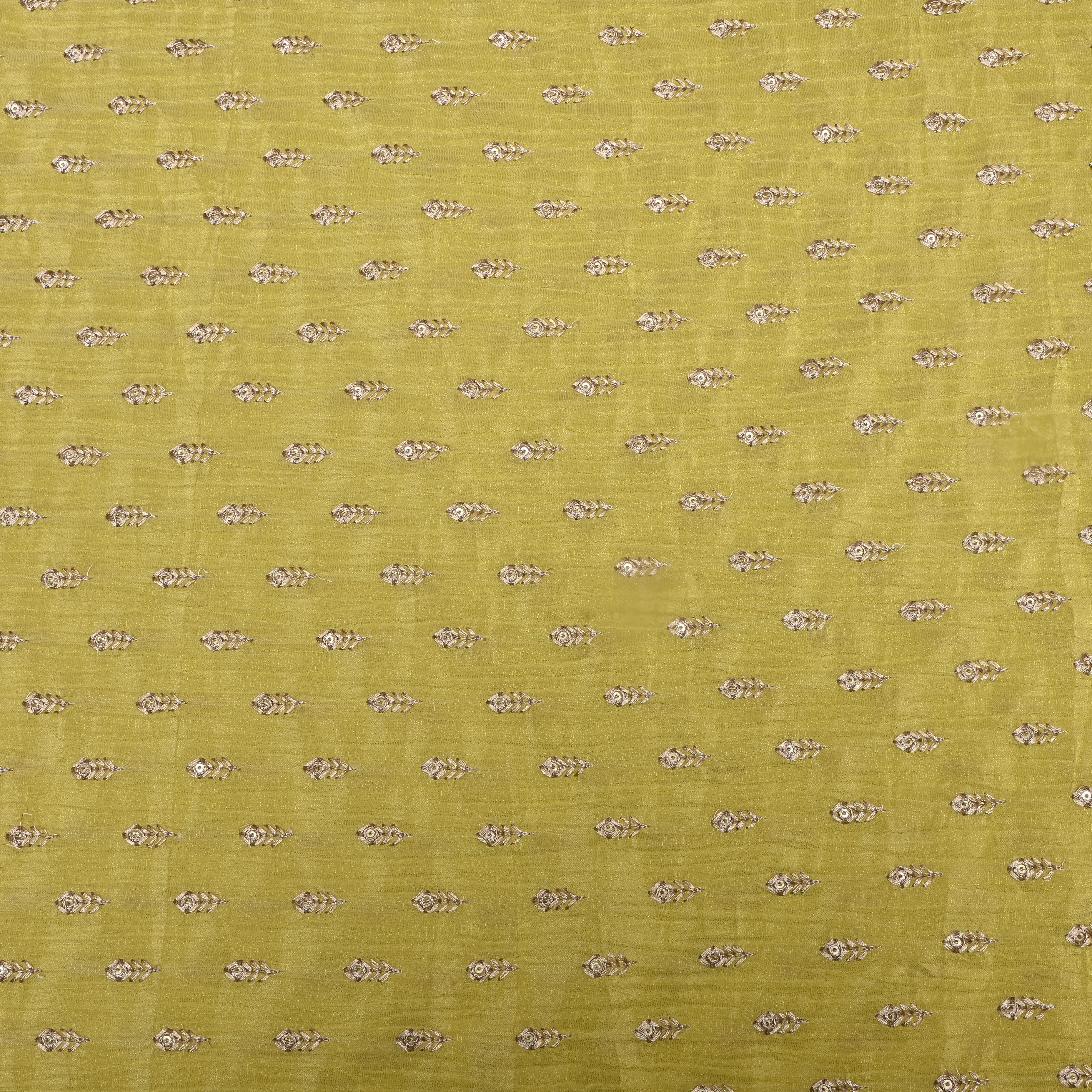 Lime Yellow Zari Embroidery Tissue Fabric