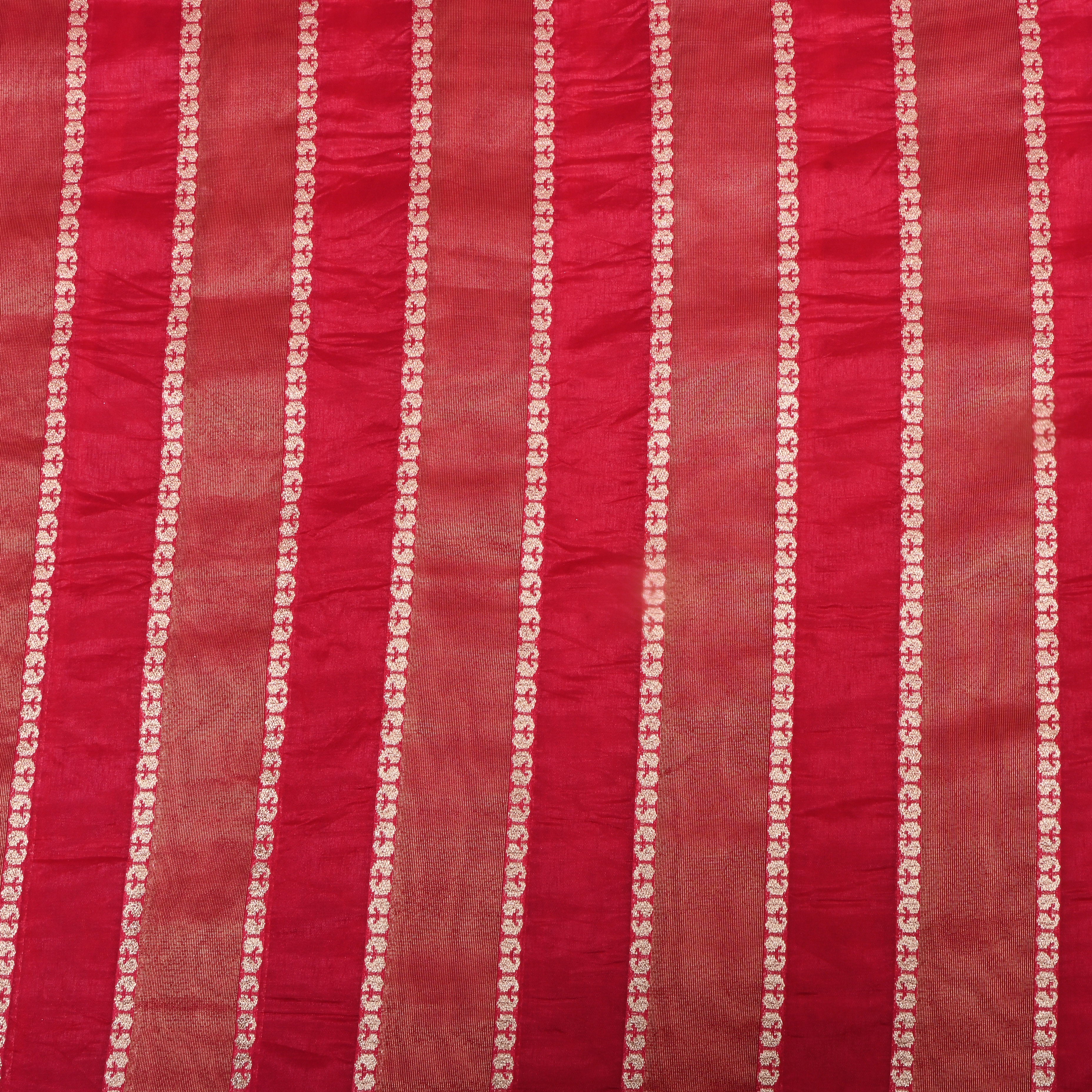 Tomato Red Zari Woven Silk Fabric