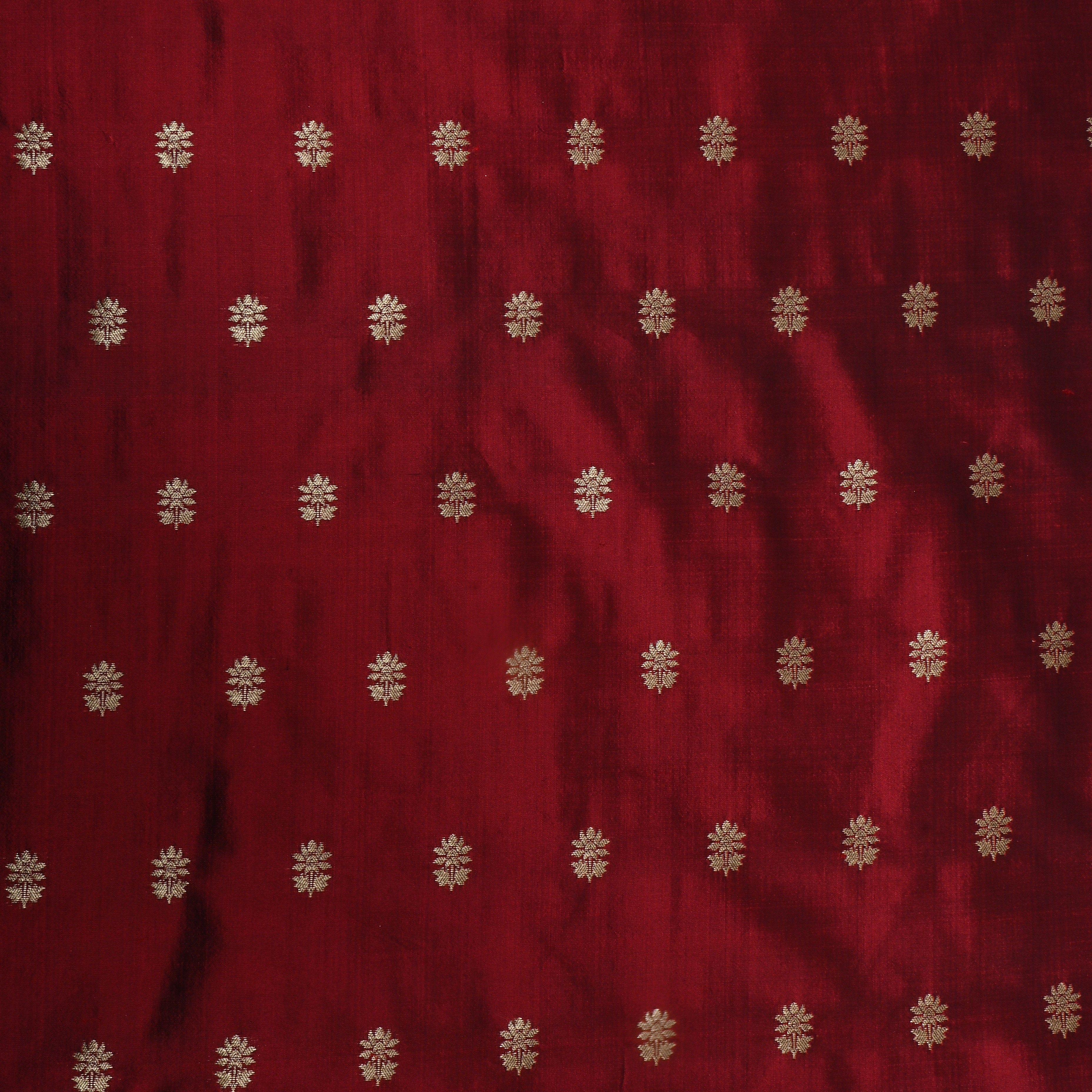 Burgundy Floral Zari Jamawar Silk Fabric