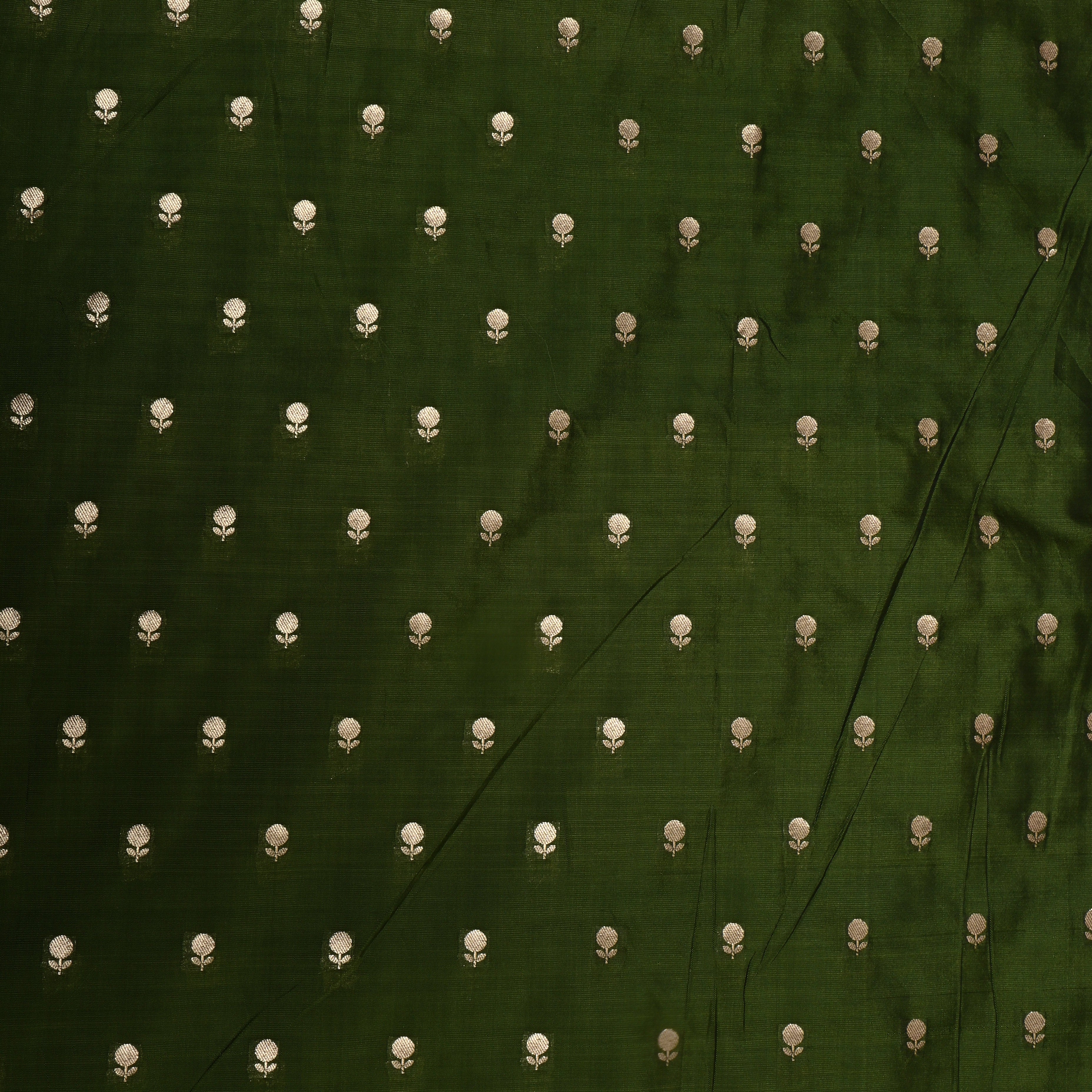 Bottle Green Floral Woven Jamawar Silk Fabric