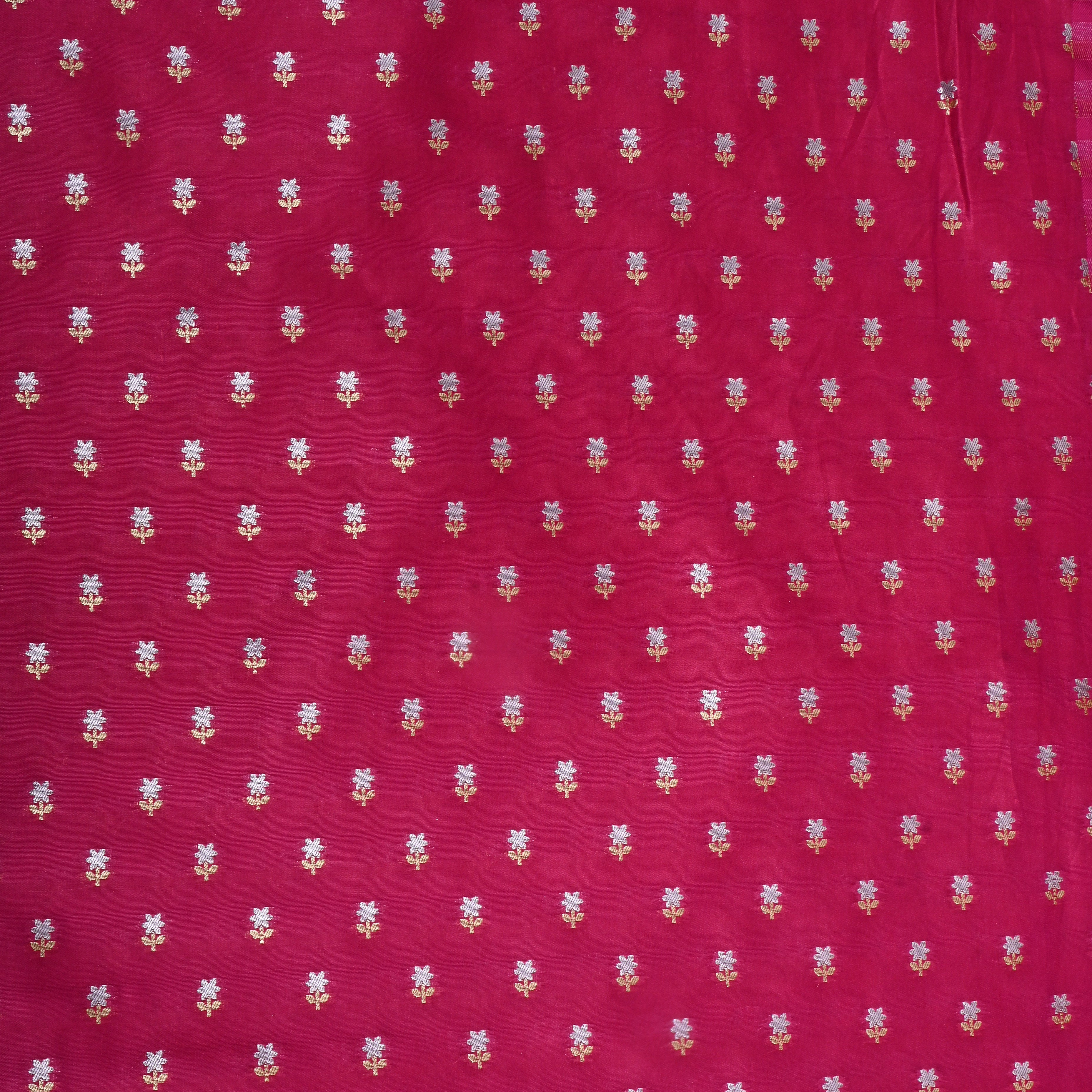 Bright Pink Floral Jamawar Silk Fabric