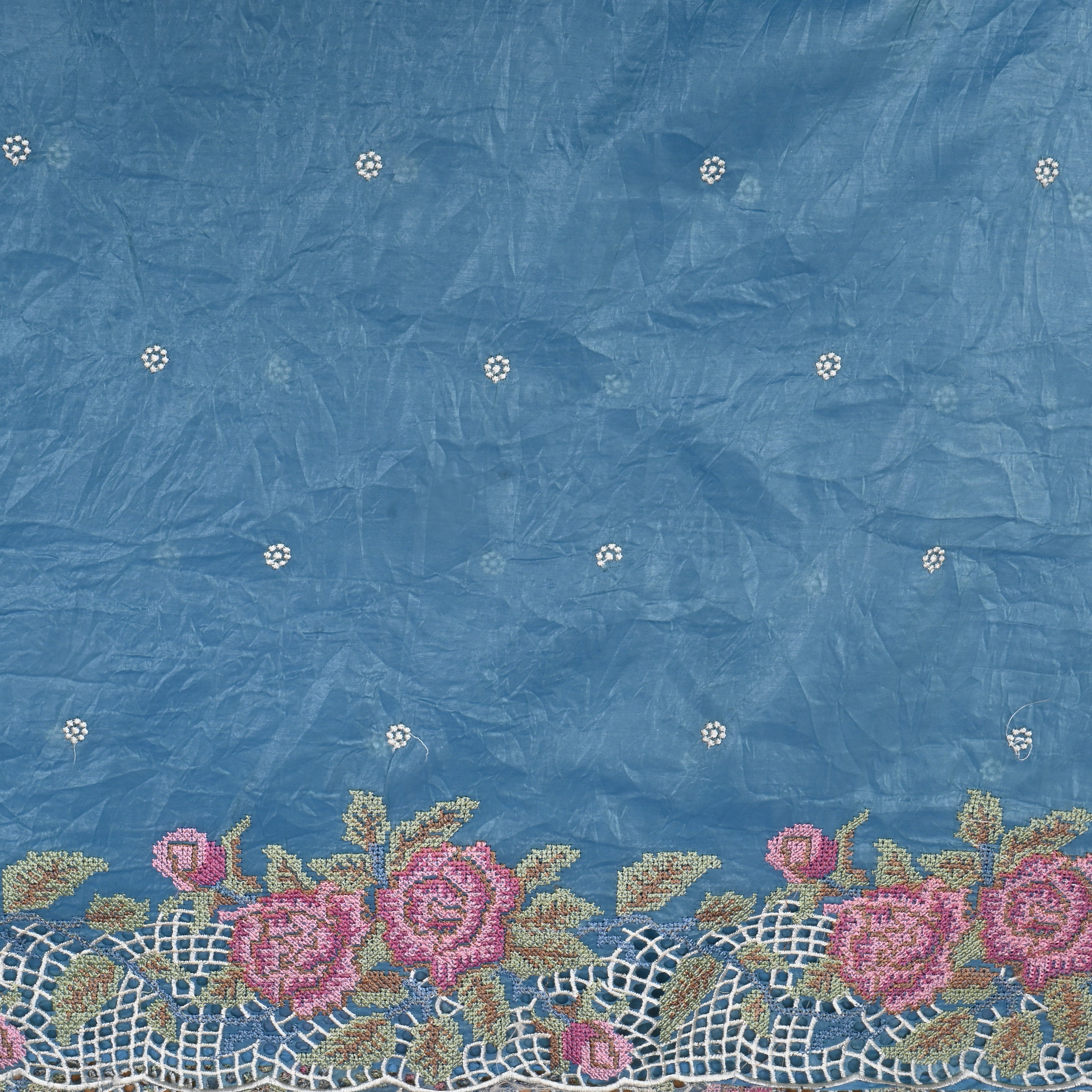 Ocean Blue Petit Point Organza Fabric