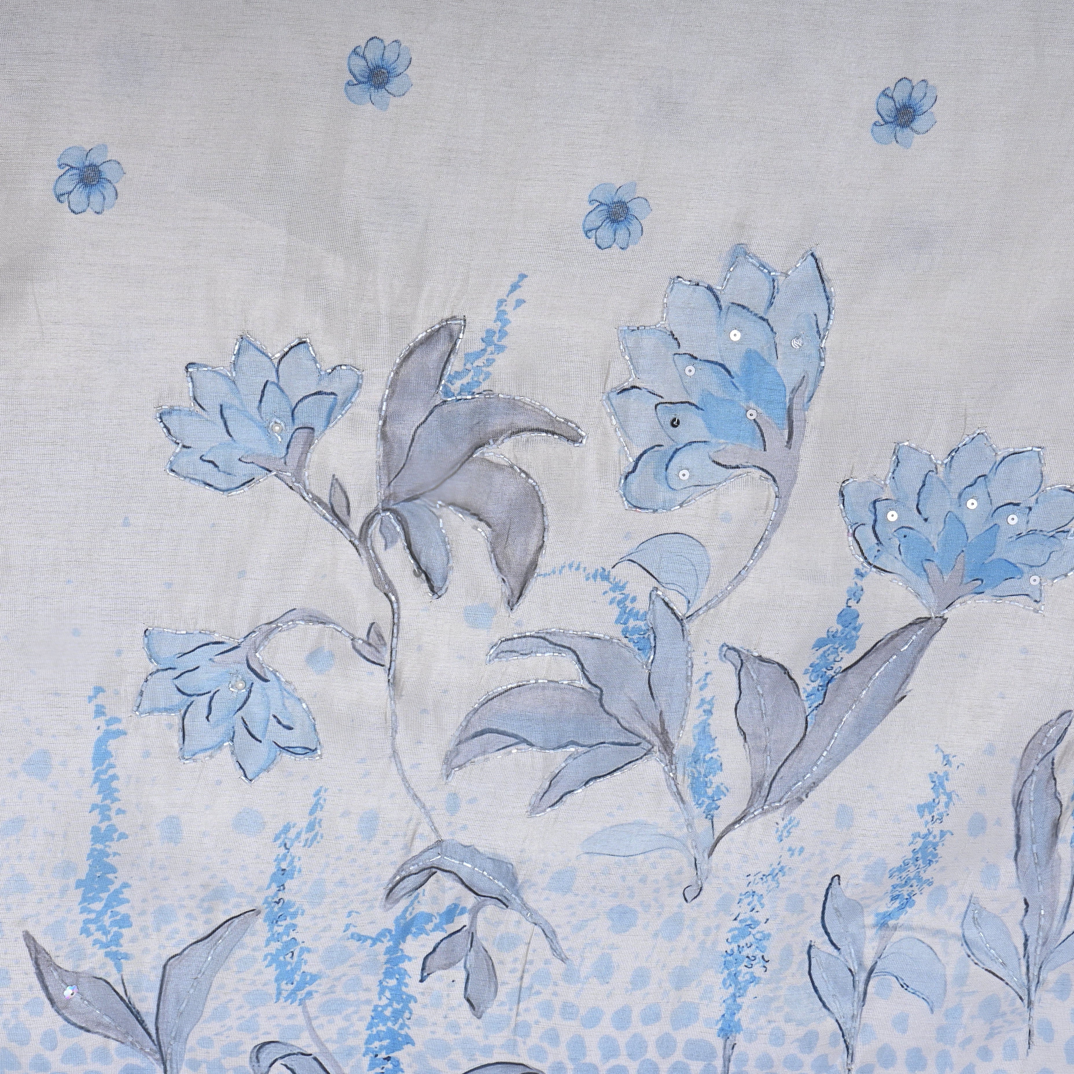 Pastel Blue Floral Printed Tissue Fabric