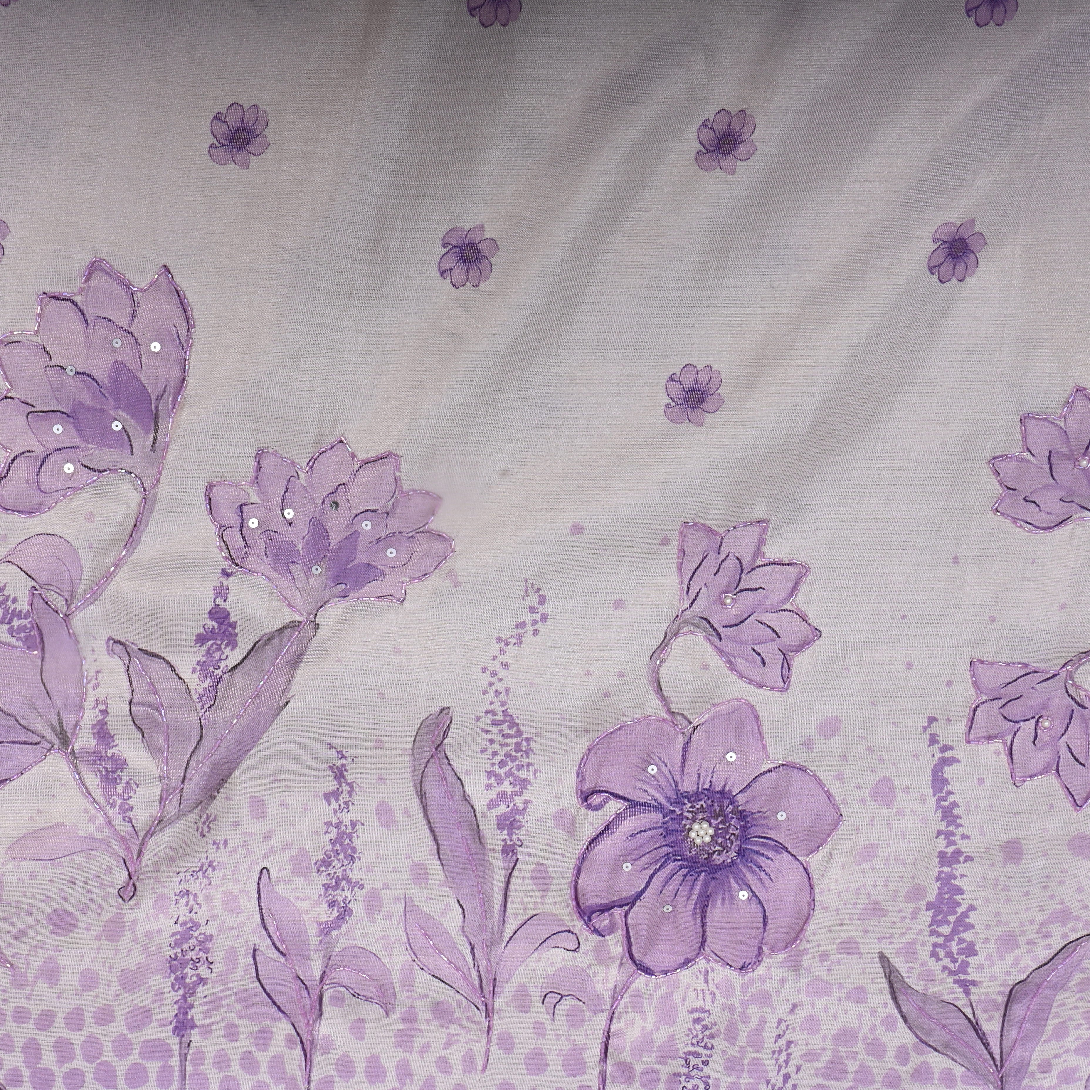 Soft Lilac Floral Printed Tissue Fabric