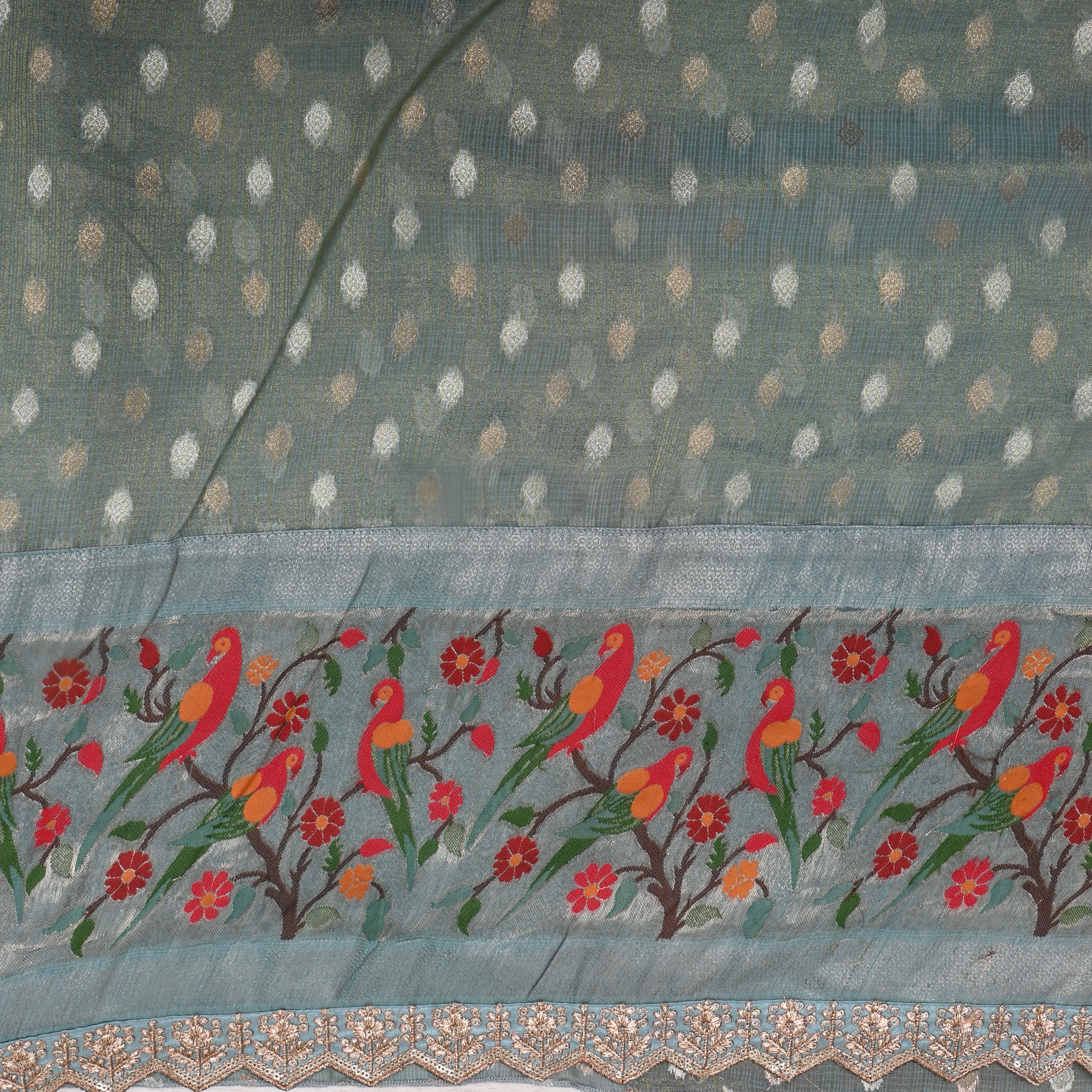 Grey Paithani Weave Tissue Fabric