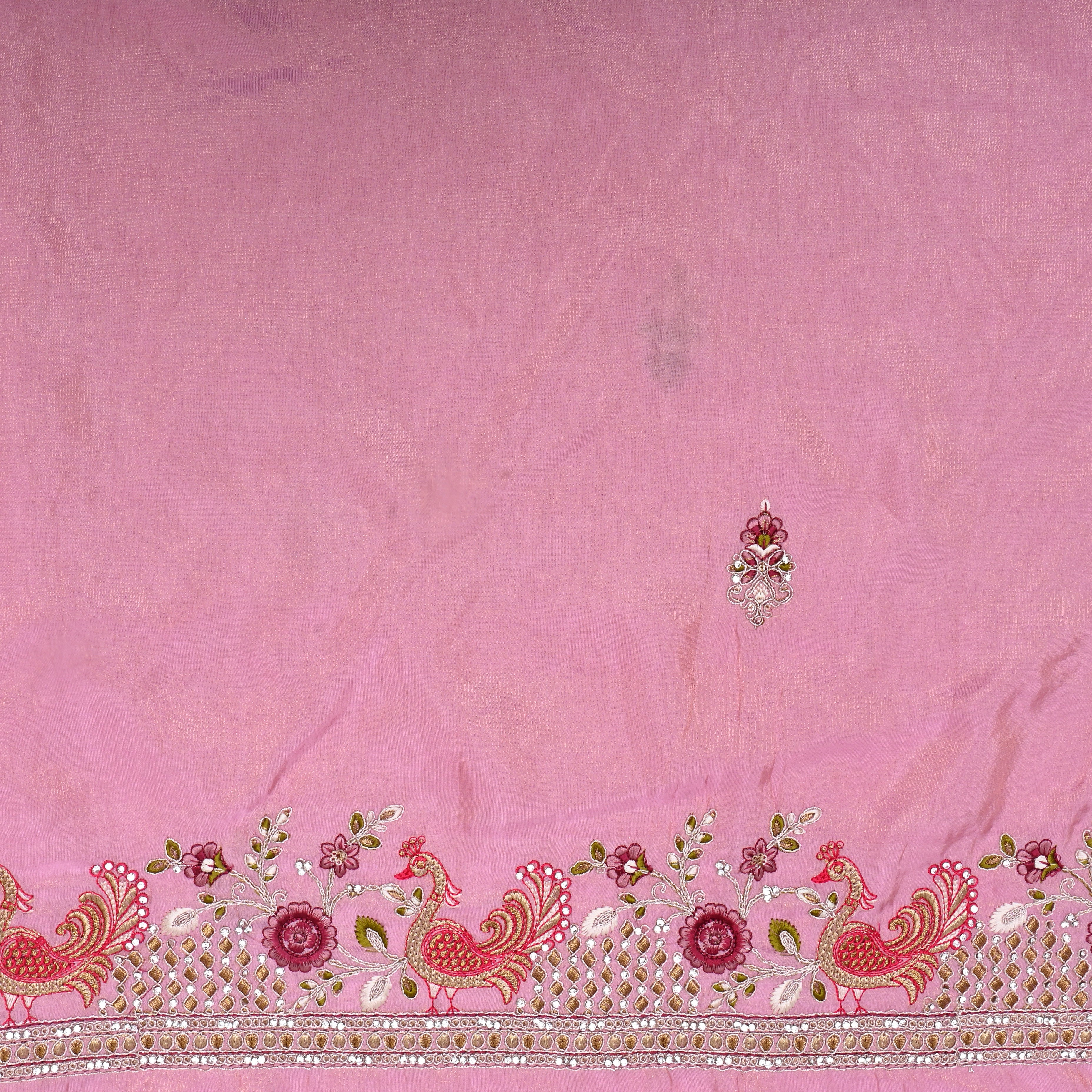 Baby Pink Thread Embroidered Tissue Fabric