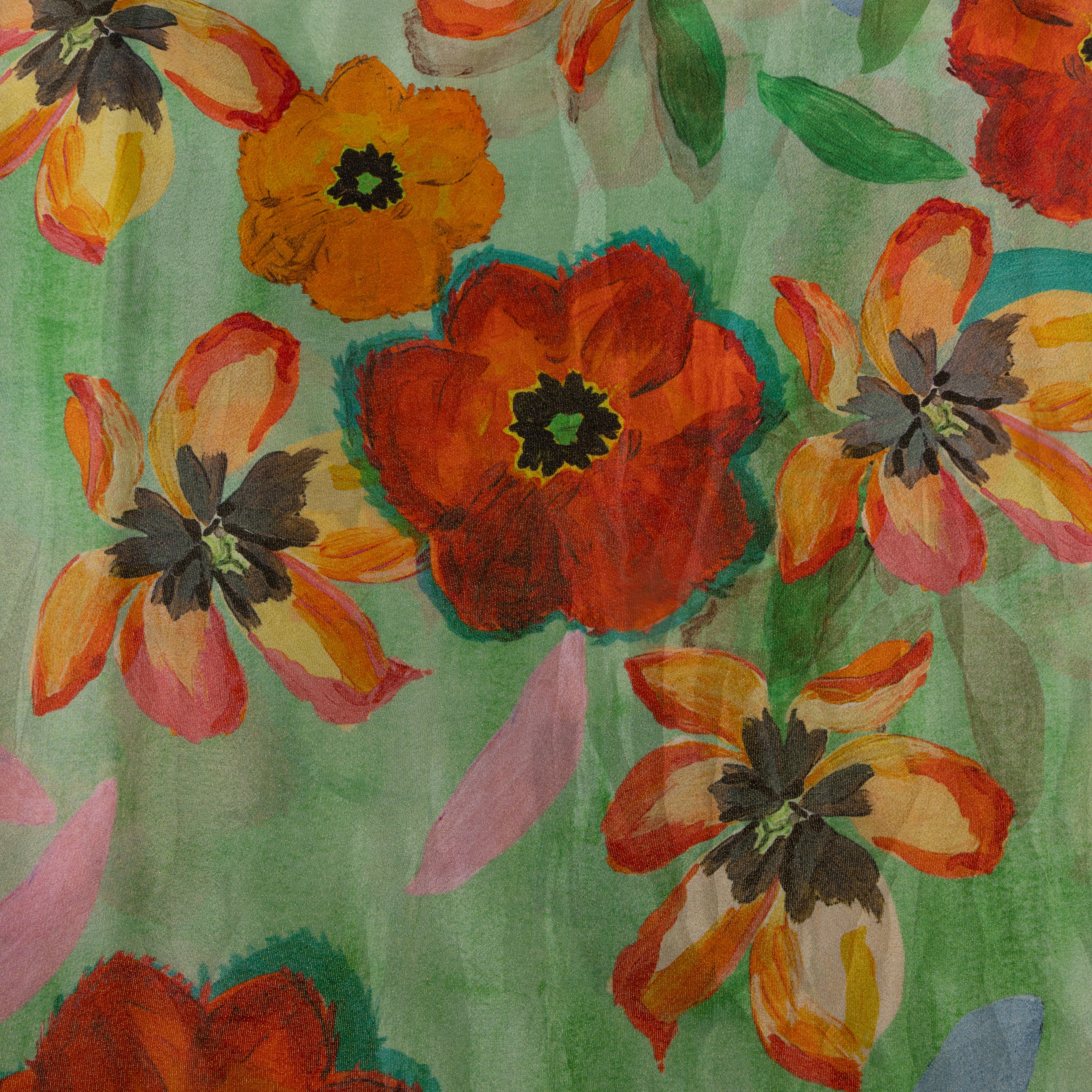 Seafoam Green Digital Printed Floral Tissue Fabric