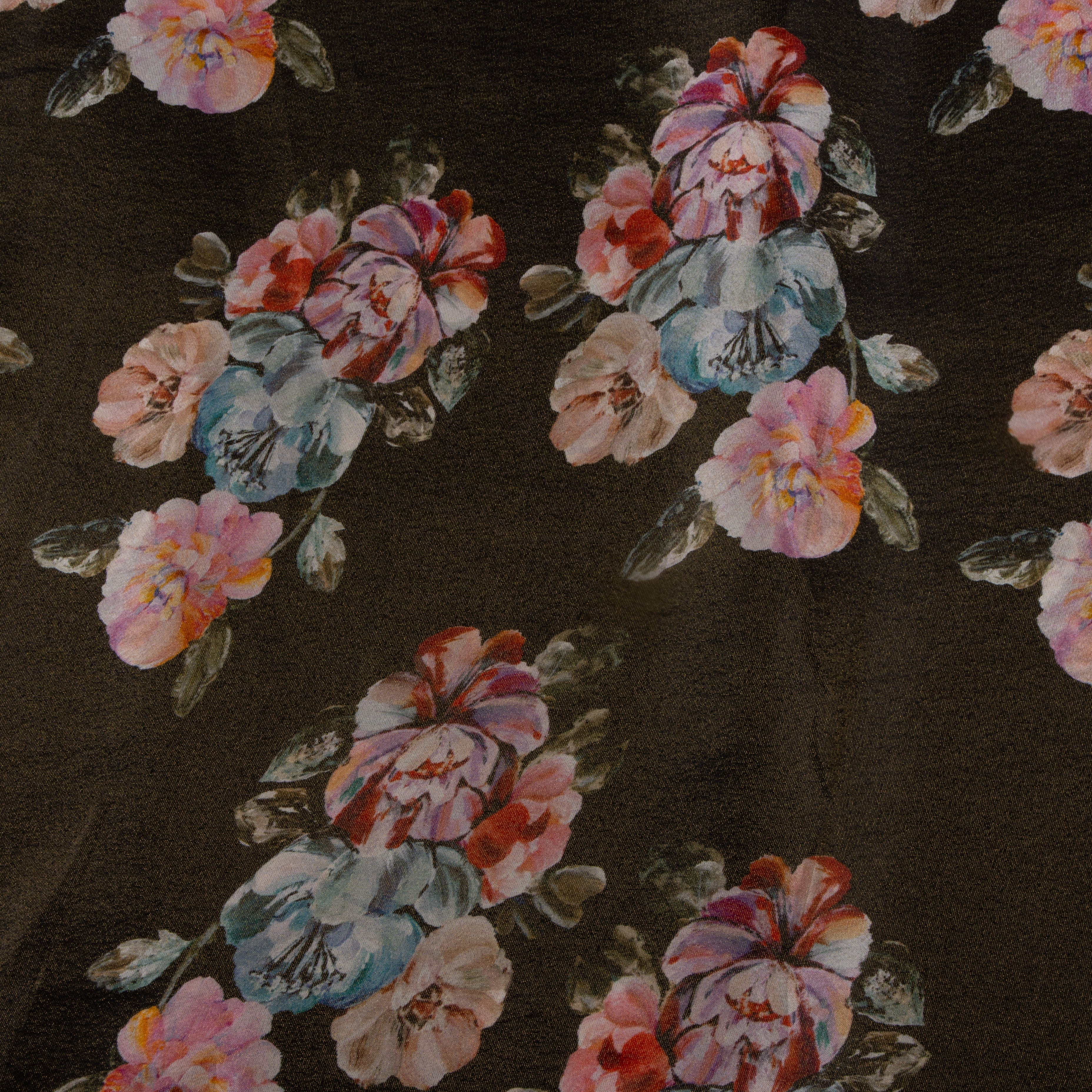 Chestnut Brown Digital Printed Floral Tissue Fabric
