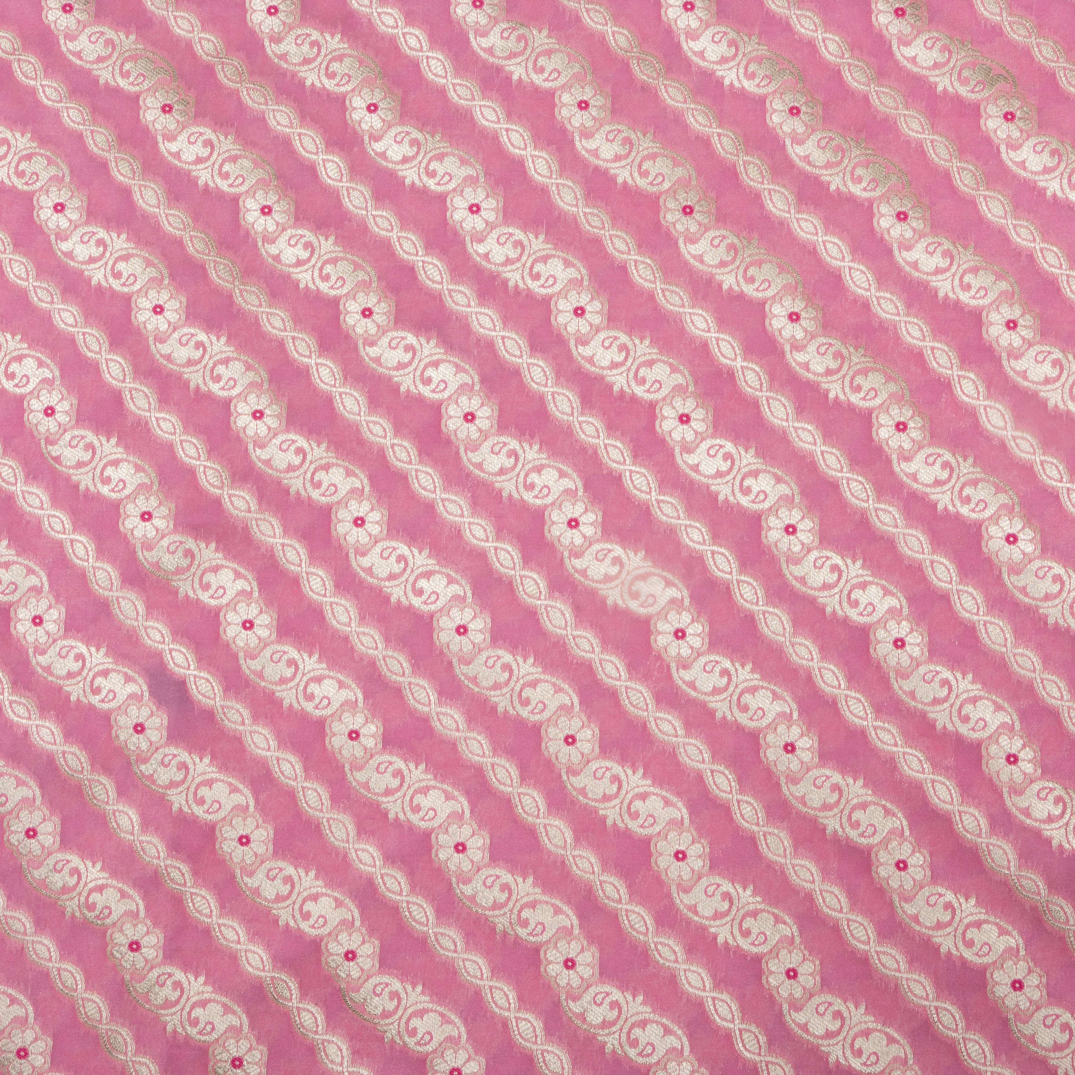 Taffy Pink Zari Work Jamawar Silk Fabric