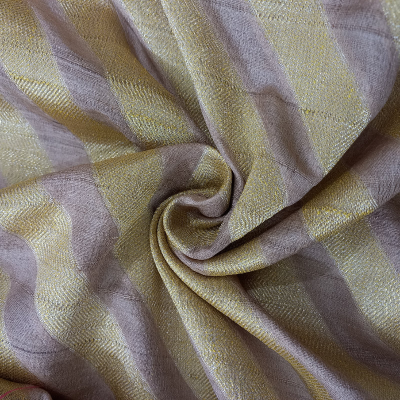 Dual Shade Tan Brown Color With Golden Stripes Jamawar Fabric