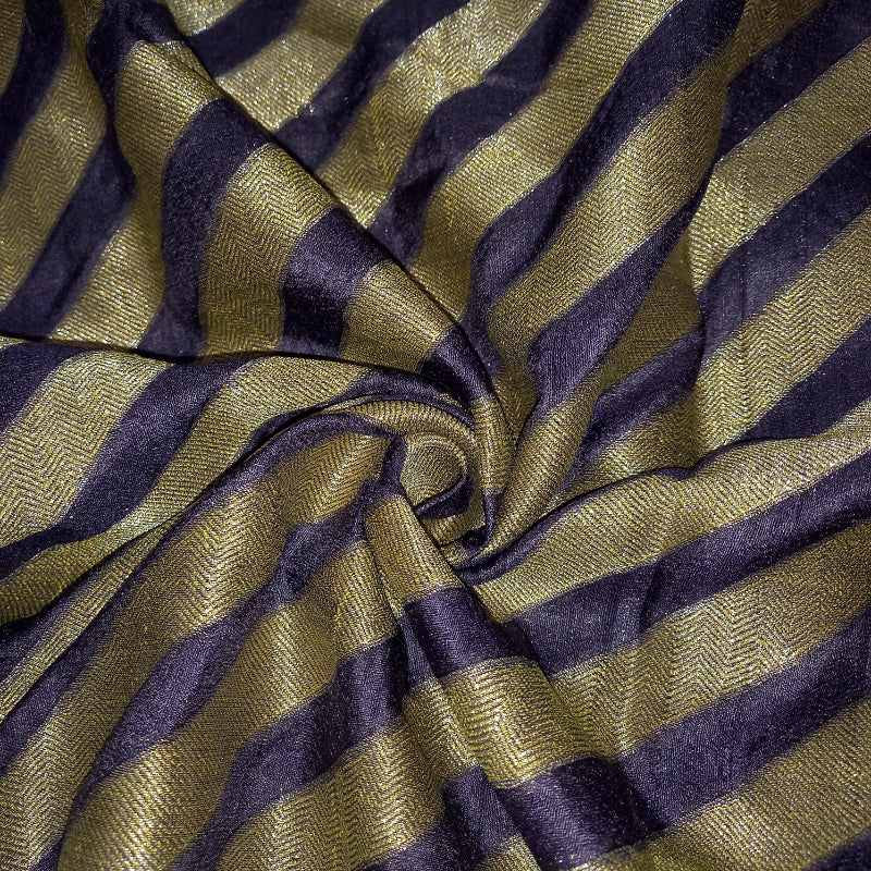 Deep Grey Color With Golden Stripes Jamawar Fabric