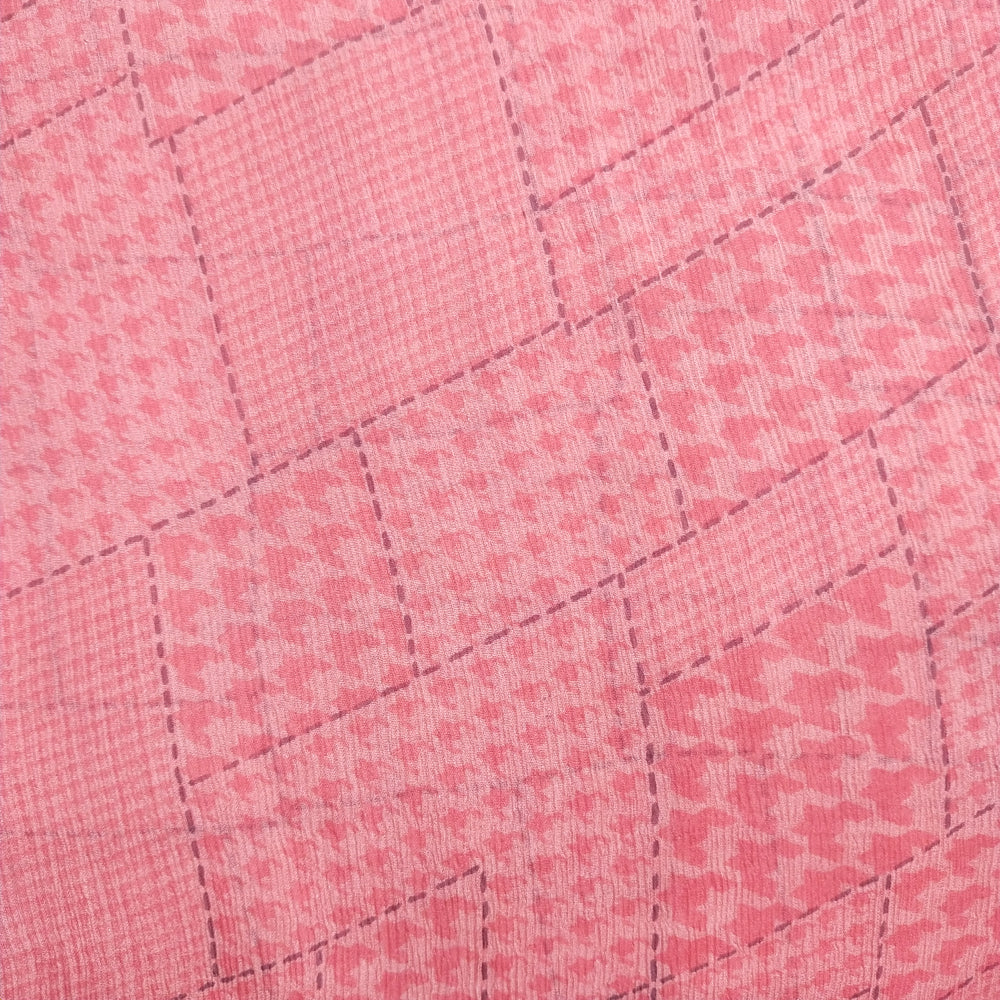 Rose Pink Color Geometric Digital Printed Chiffon Fabric