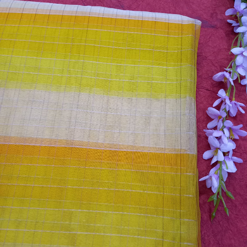 Shades Of Yellow And White Organza Fabric