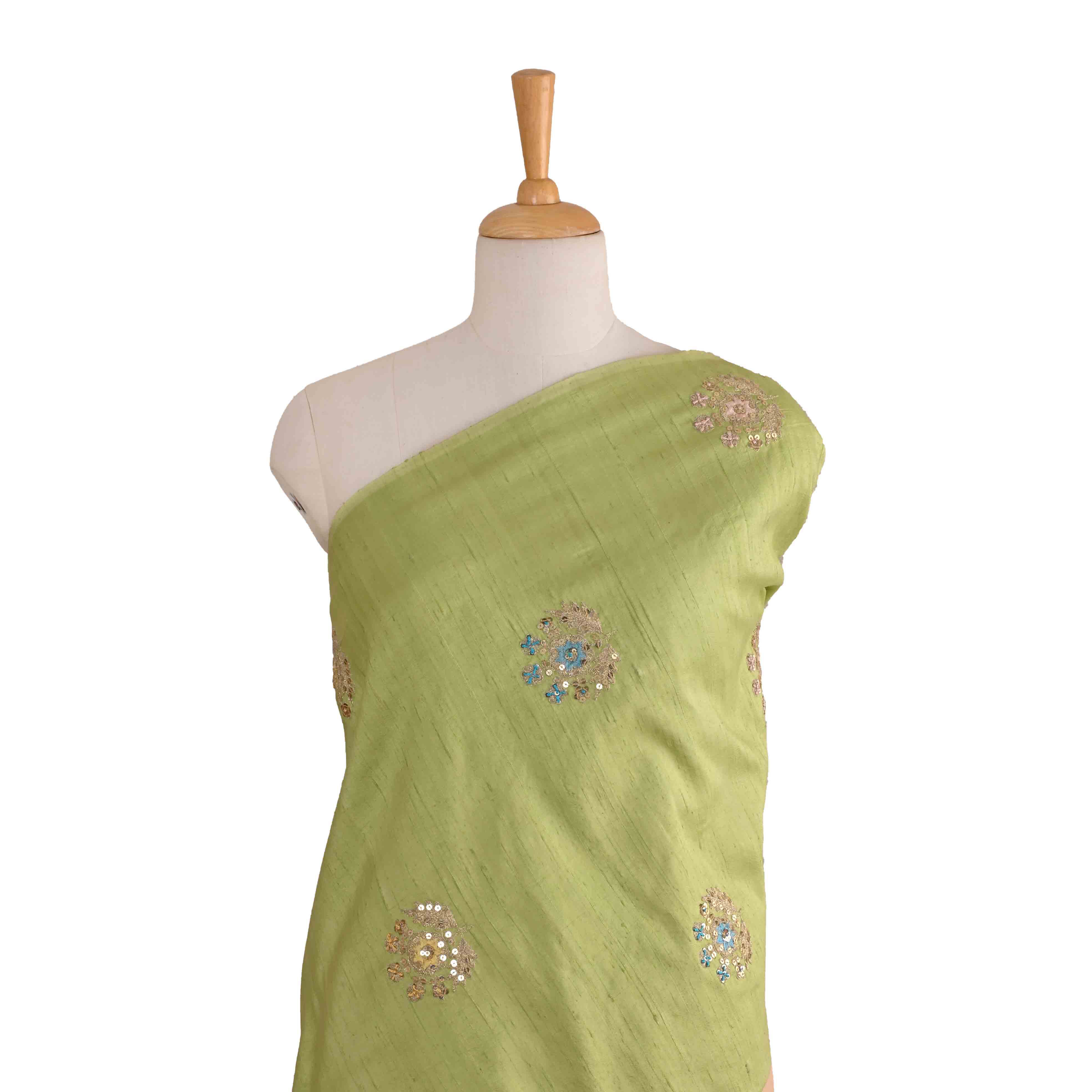 Light Olive Green Dupion Embroidery Fabric
