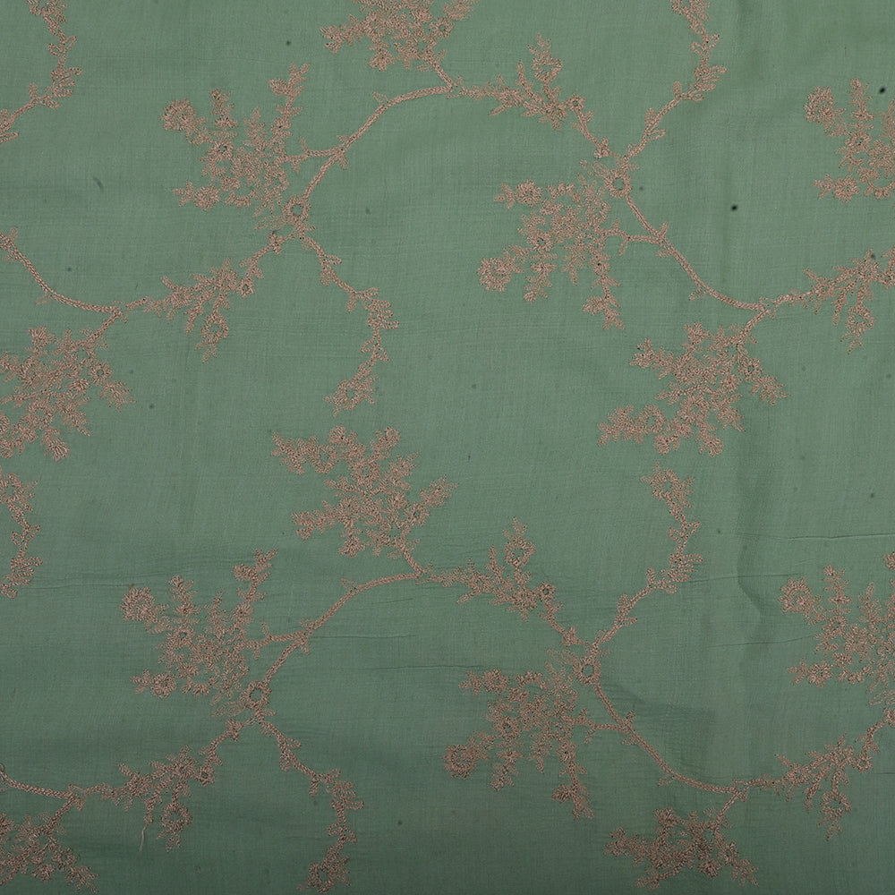 Key Lime Green Embroidery Moonga Tussar Fabric