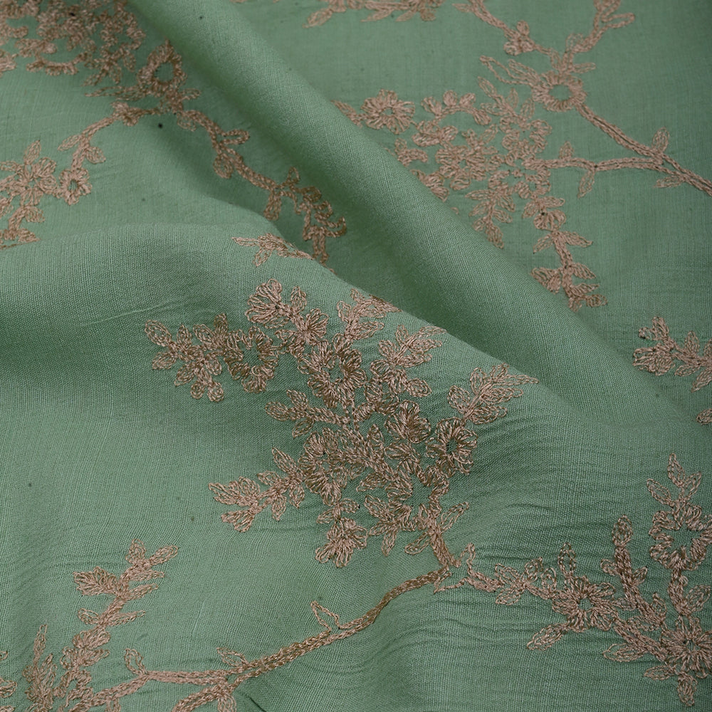 Key Lime Green Embroidery Moonga Tussar Fabric