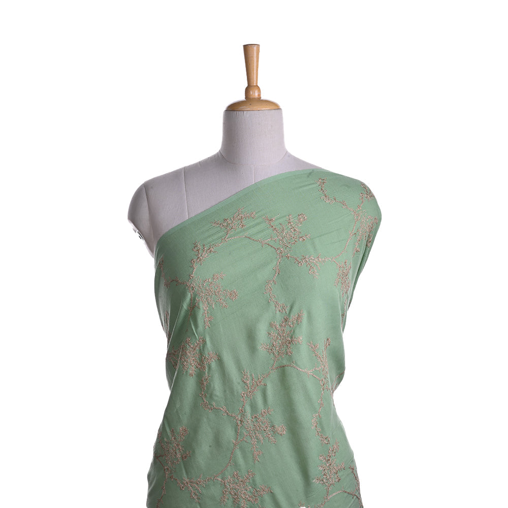 Key Lime Green Embroidery Moonga Tussar Fabric